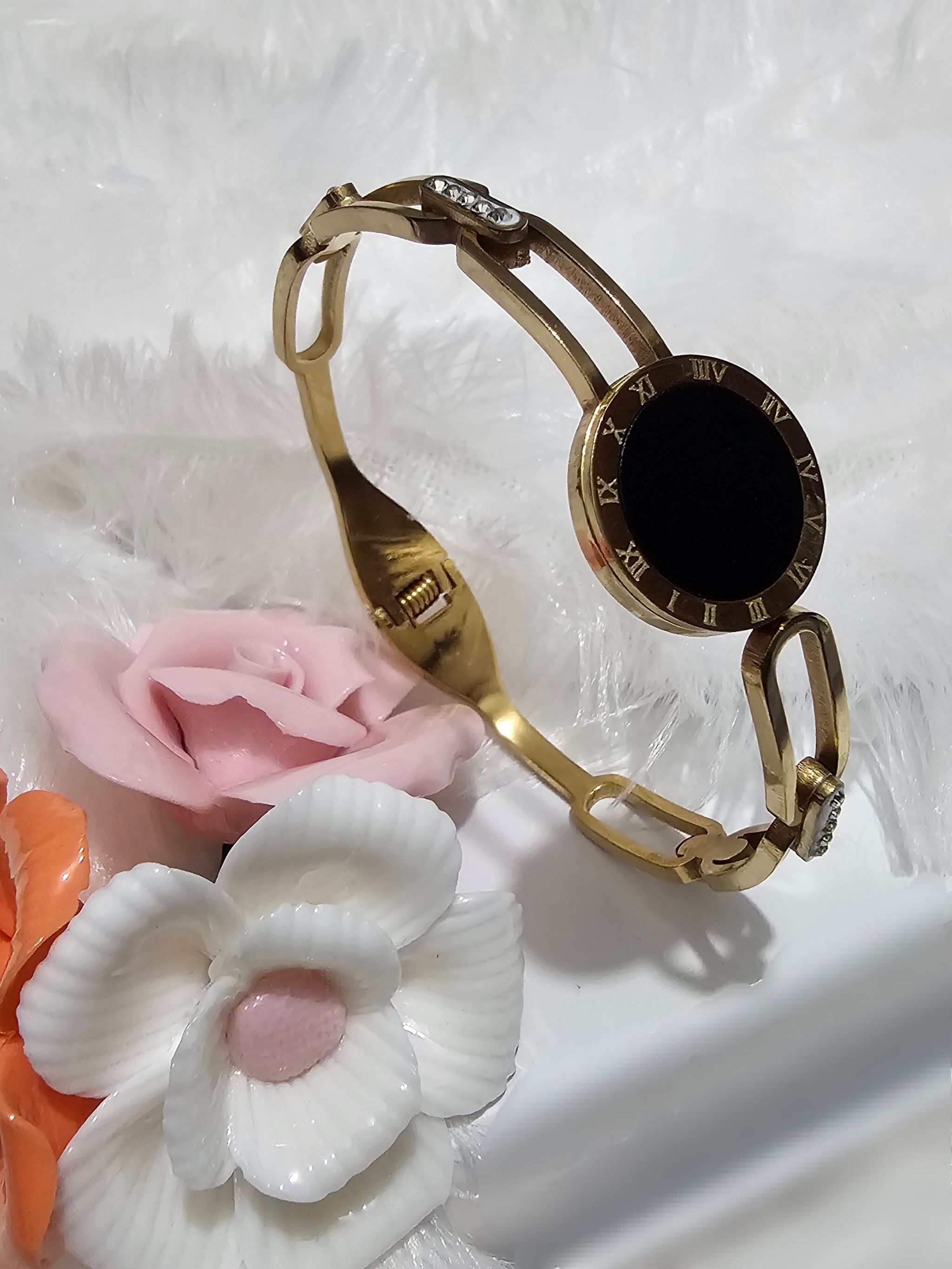 SS Gold Black Stone Bracelet_0