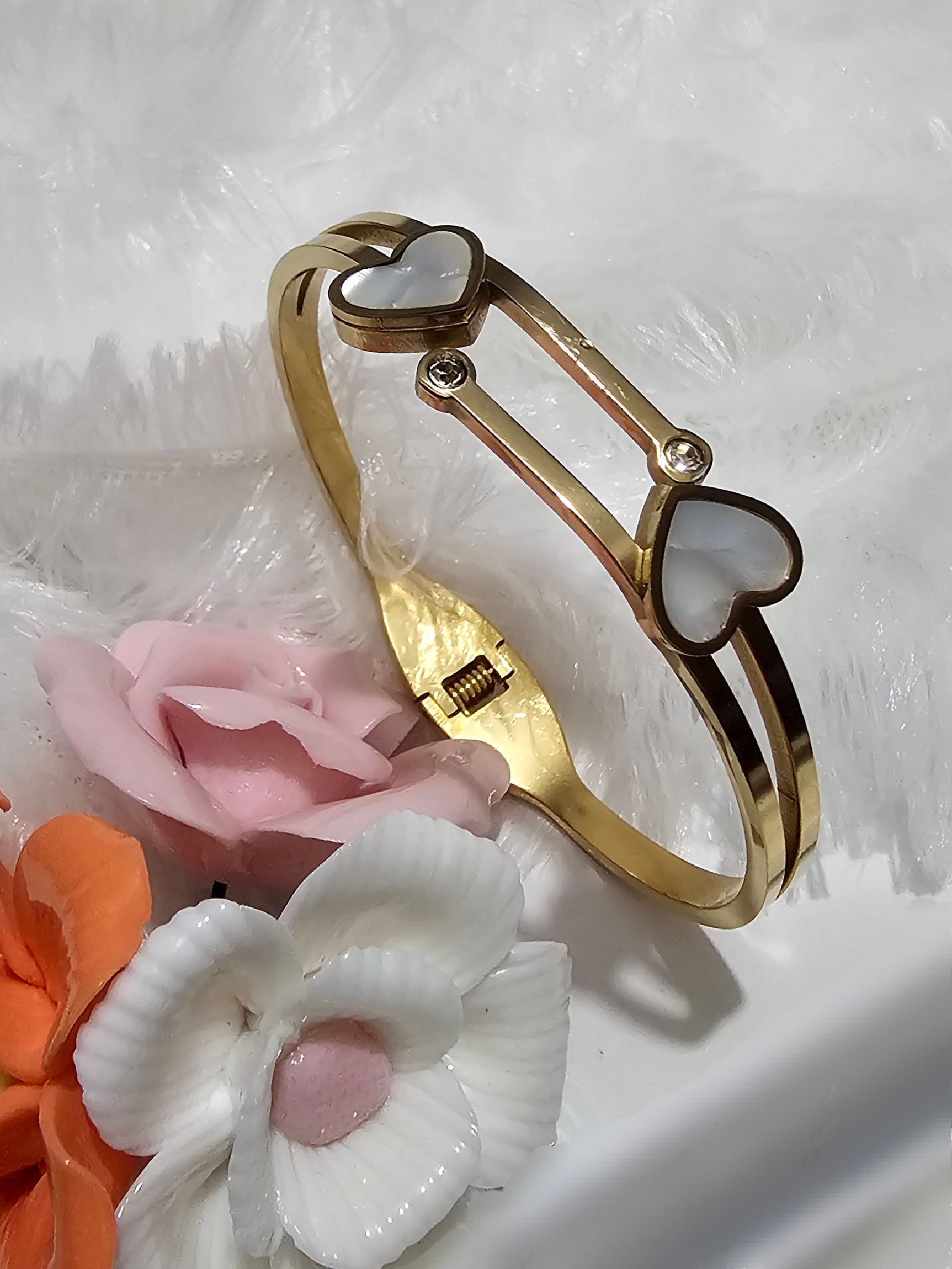 SS Gold Double Heart Bracelet_0