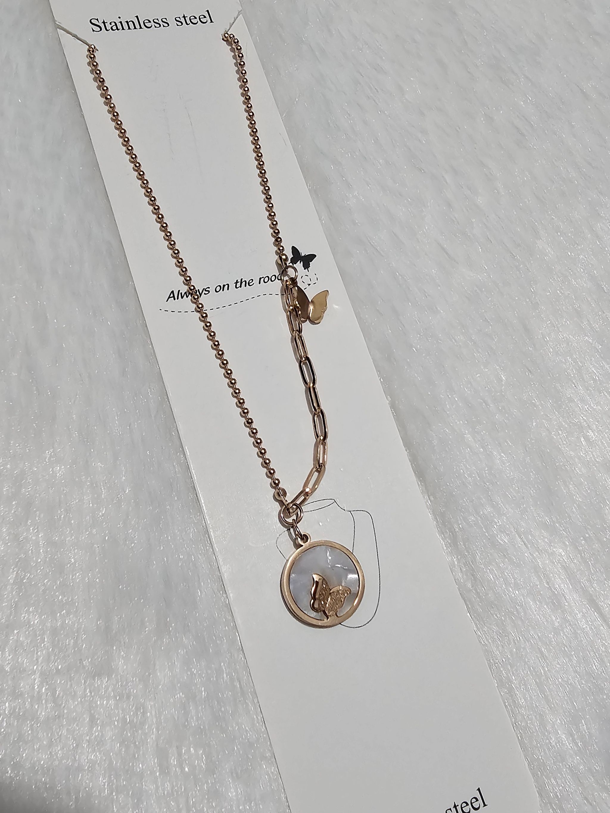 SS AD Stone Rose Gold Pendent Necklace_0