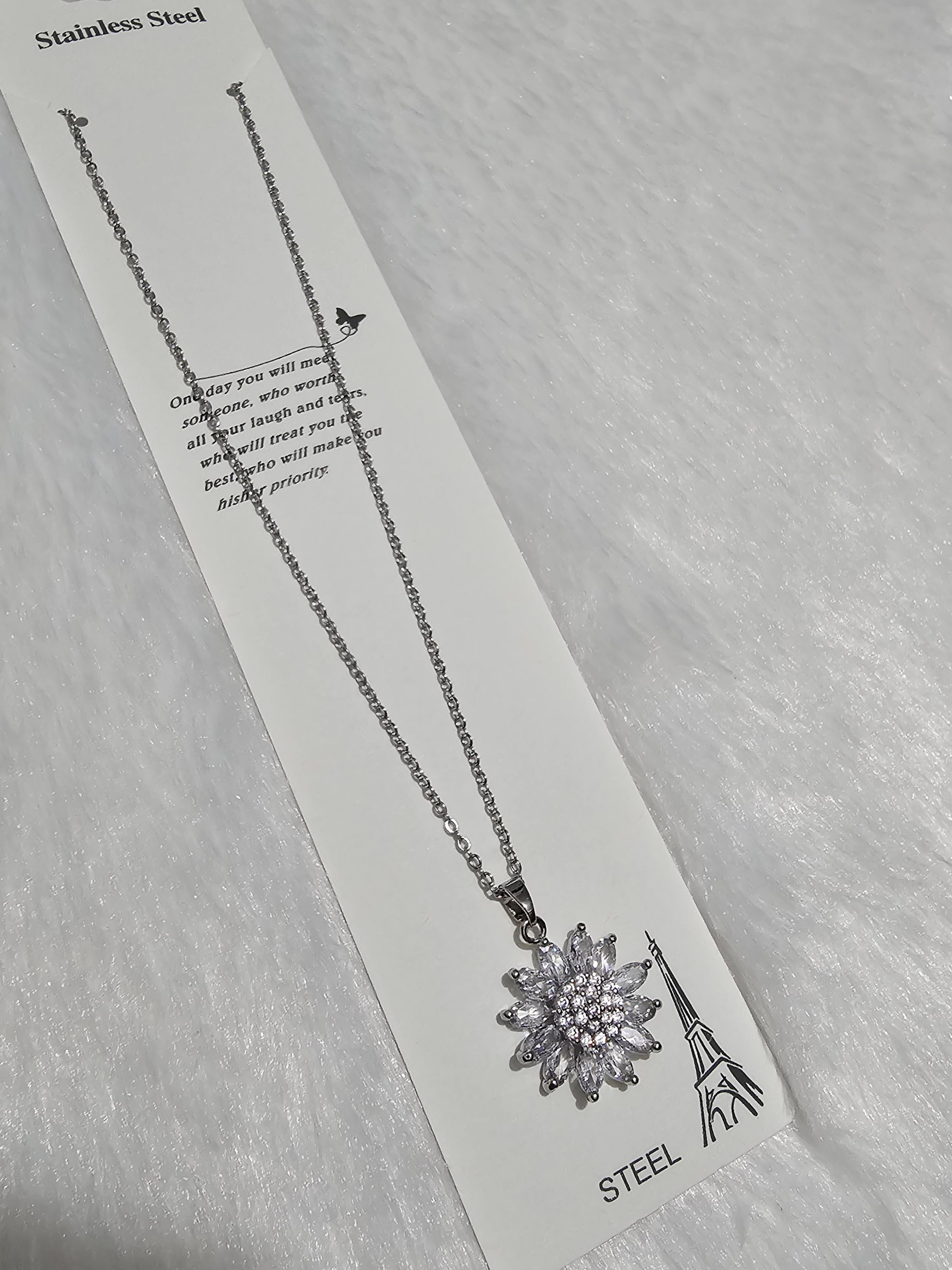SS AD Stone Silver Pendent Necklace _0