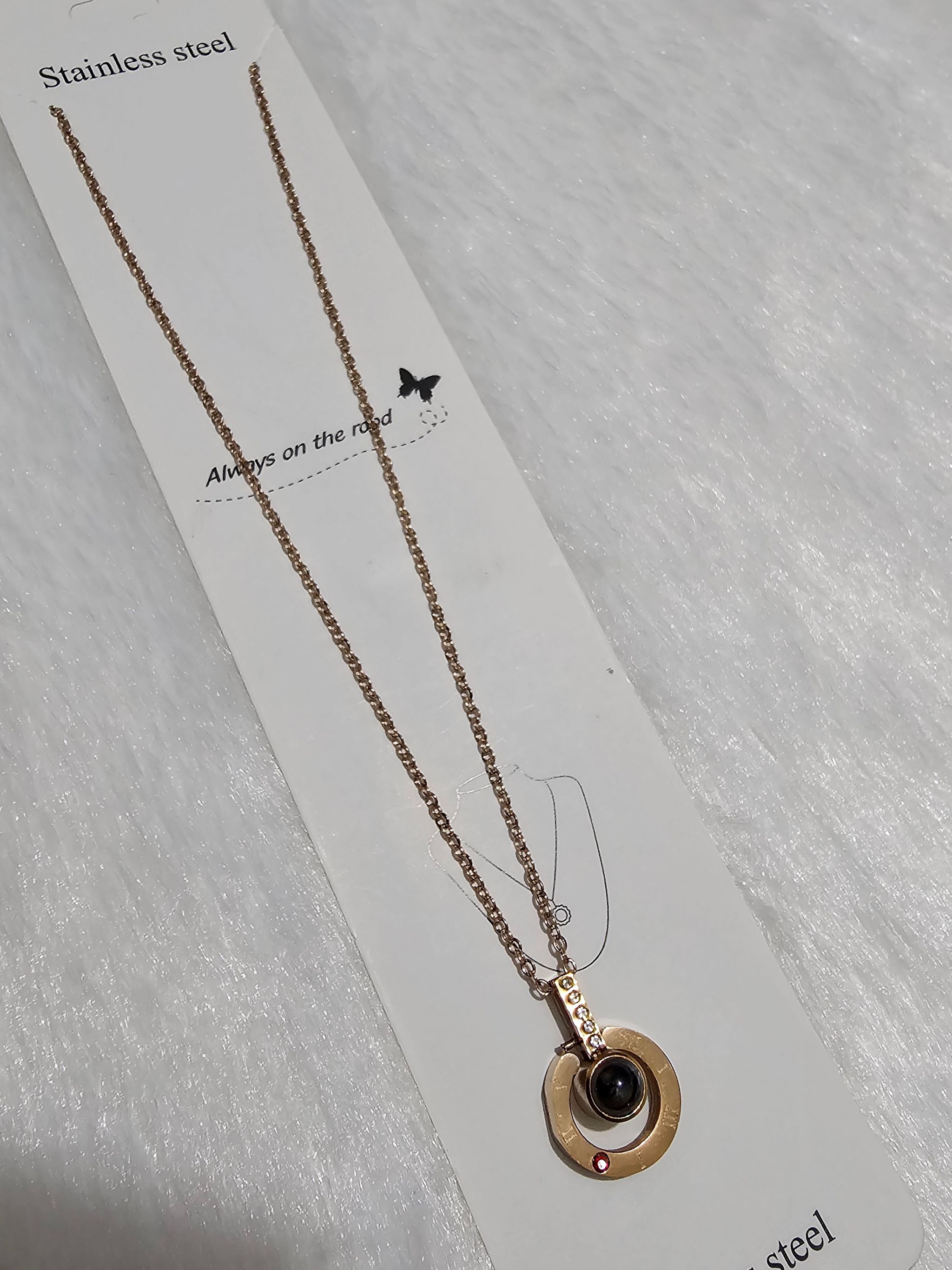 SS AD Stone Rose Gold Pendent Necklace _0
