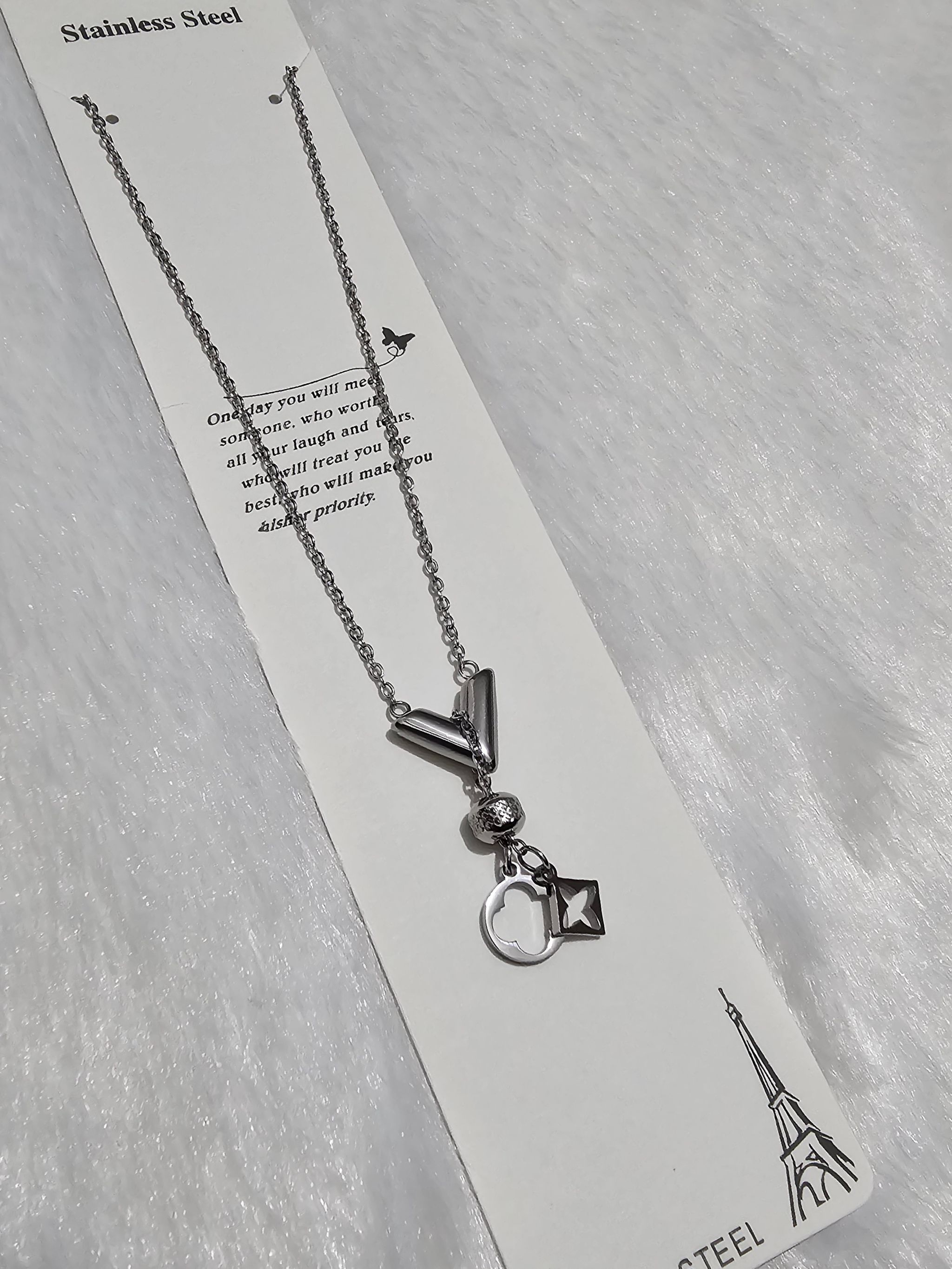 SS AD Stone Silver Pendent Necklace _0