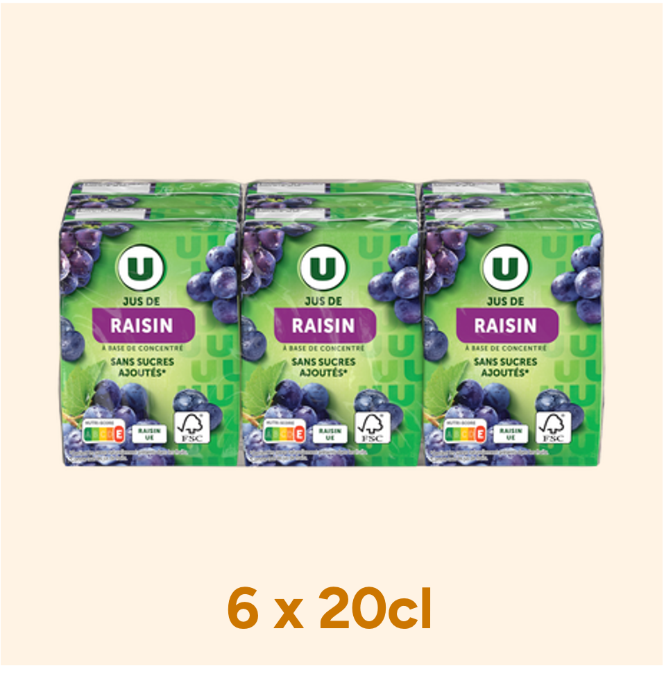 U Jus de Raisin Sans Sucres Ajoutés 6x20cl_0