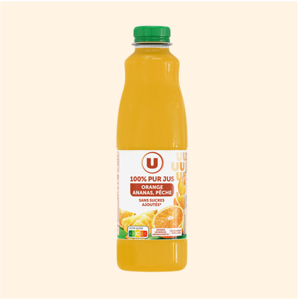 U 100% Pur Jus Orange, Ananas, Pêche 1L_0