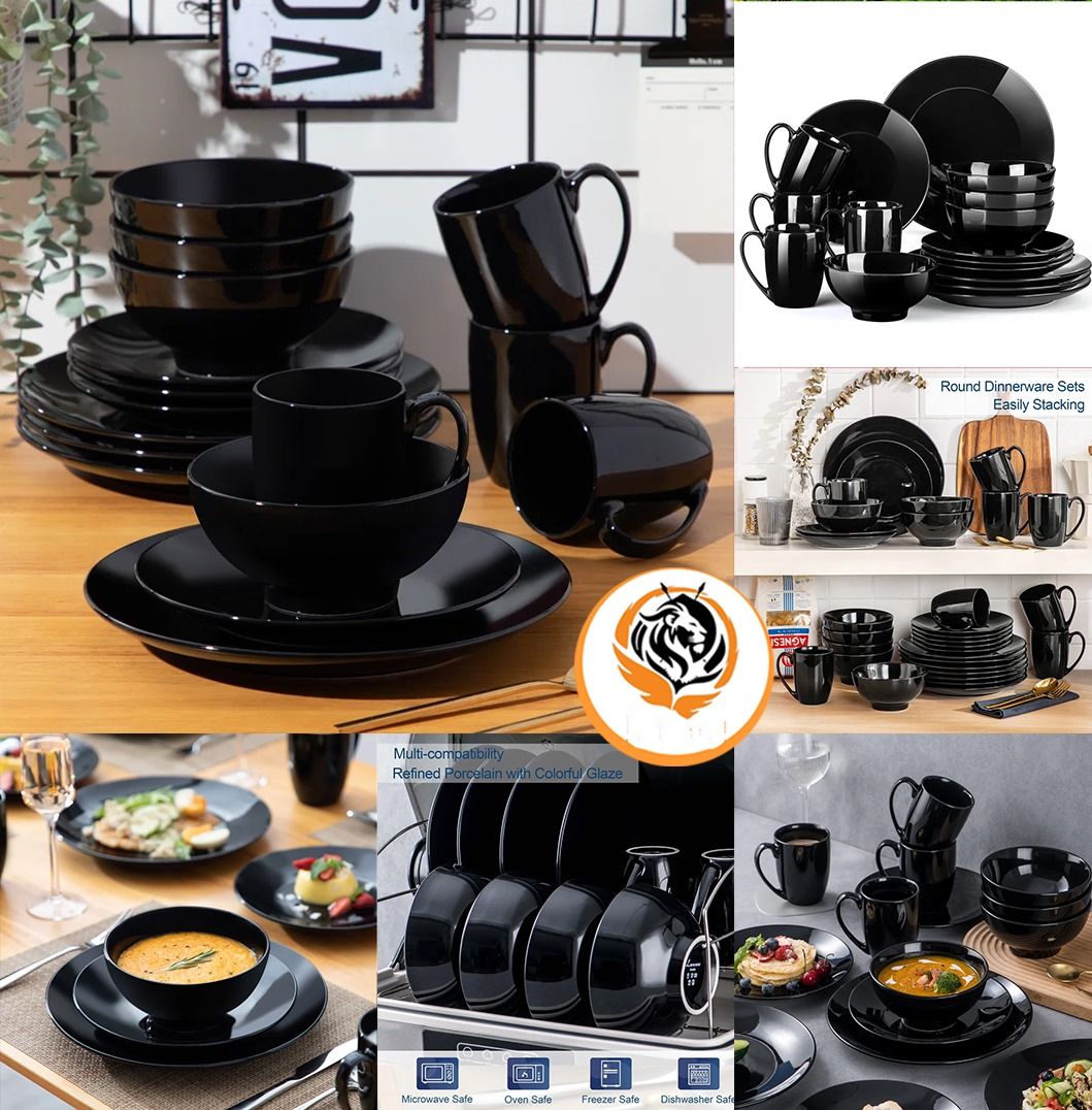 16PCS Black Nordic Style Ceramic Dinner Set – Elegant Stoneware 🍽️🖤_0