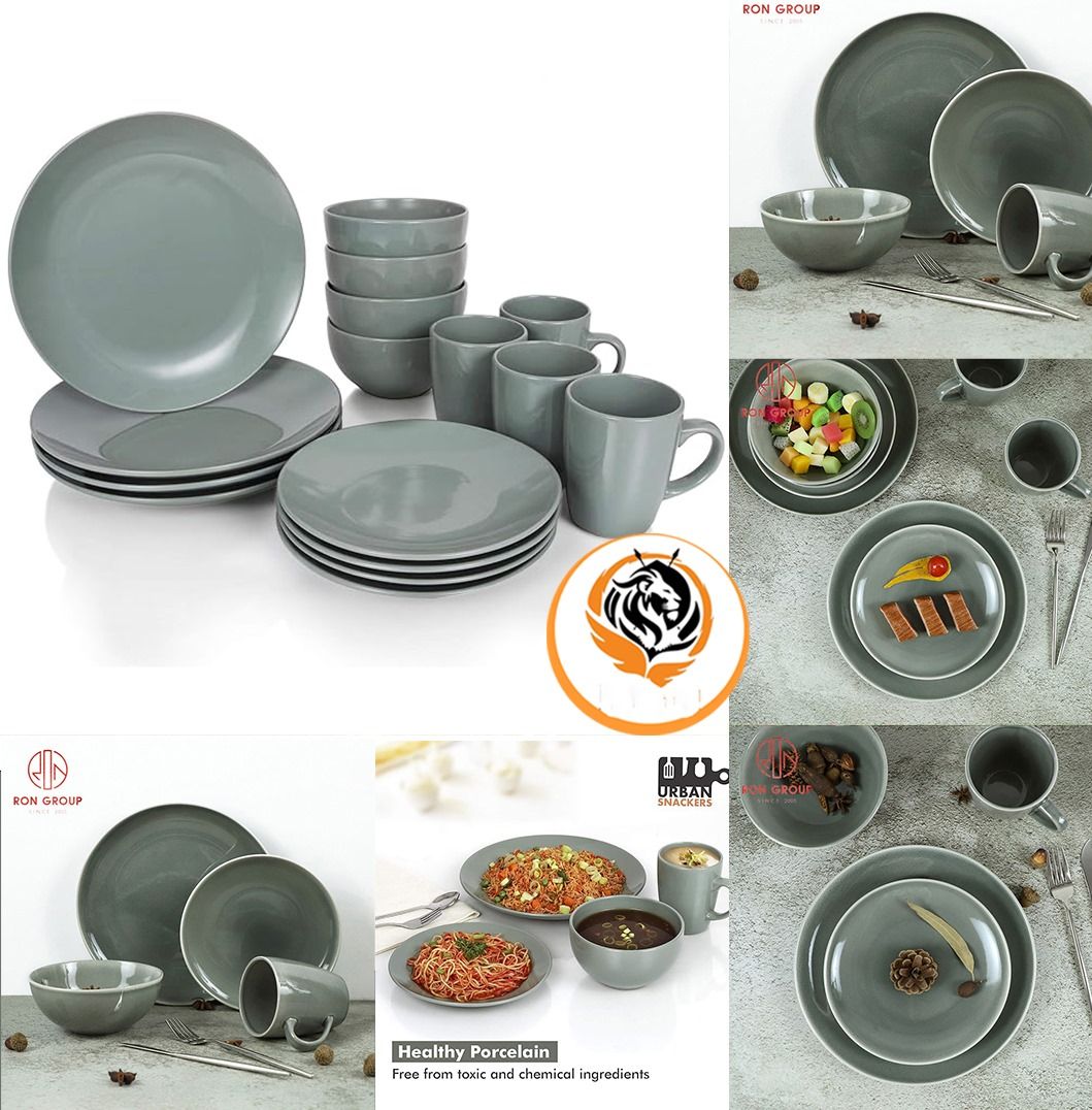 16PCS  Nordic Style Ceramic Dinner Set – Elegant Stoneware 🍽️🖤 _0