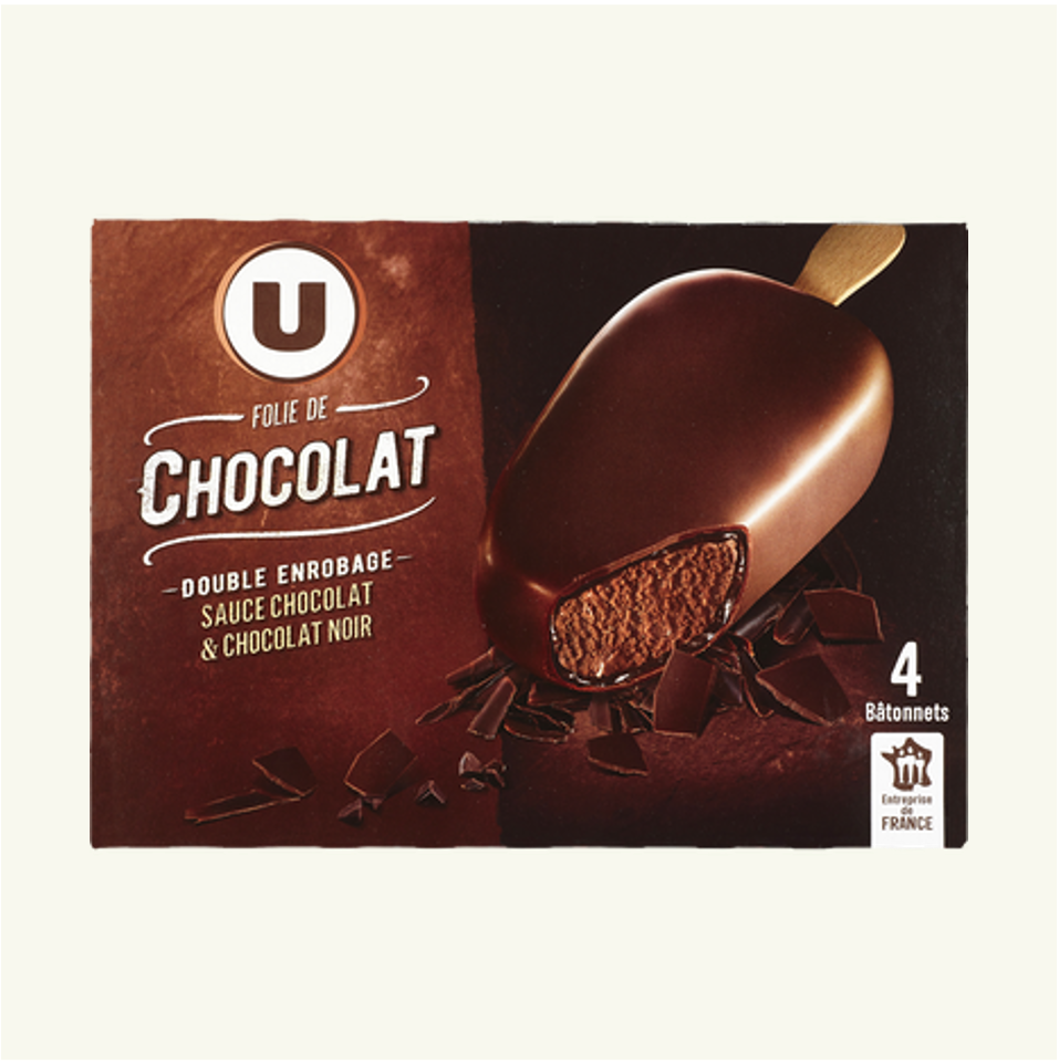 U Glace Chocolat, Enrobage Sauce Chocolat et Chocolat Noir, 4 bâtonnets_0