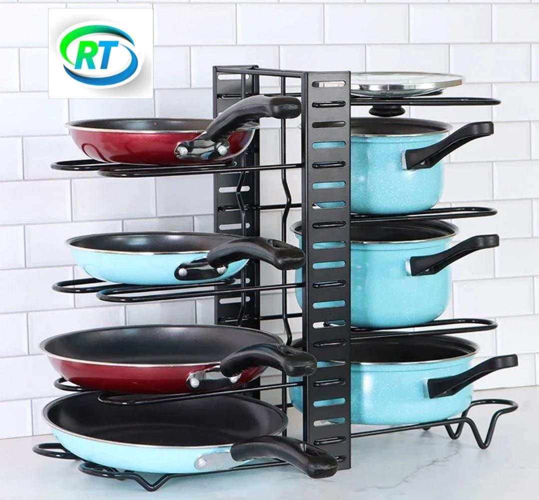 Adjustable 8-Tier Pot & Pan Organizer Rack – Kitchen Storage Made Easy 🍳🧑‍🍳_0