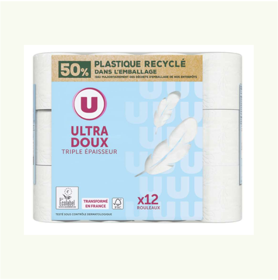 U Papier Hygiénique Doux Triple Epaisseur 12 rouleaux_0