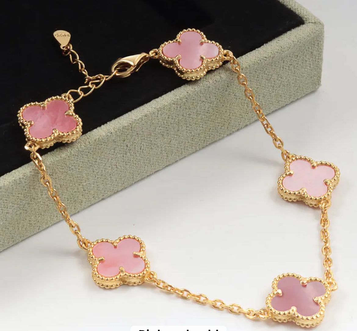 Light Pink & Gold Clover Bracelet _0