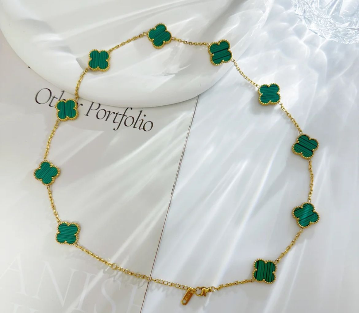 Green & Gold Clover Necklace  _0
