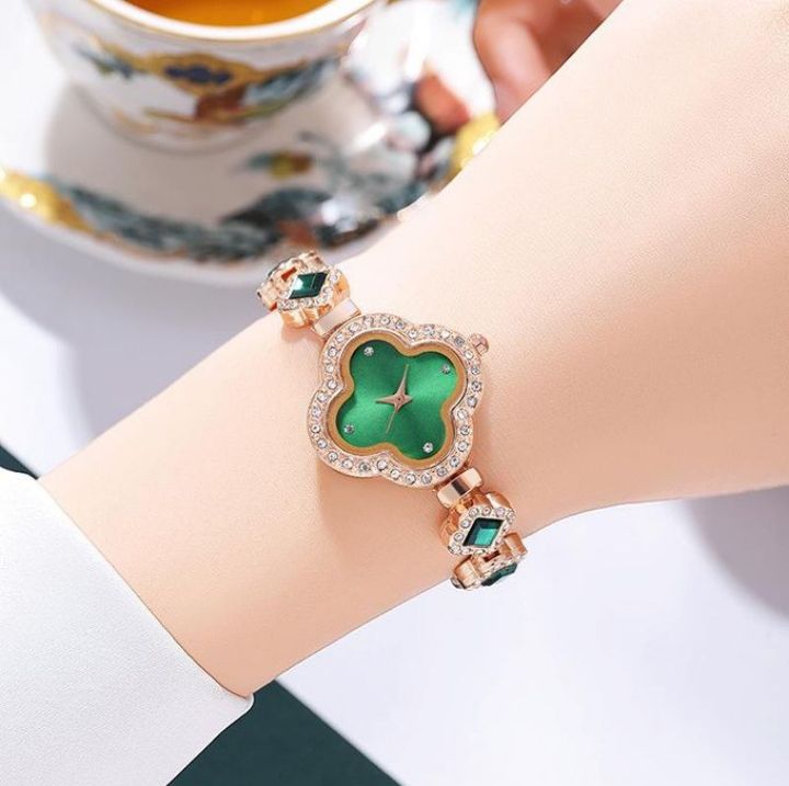 Girls Fashion Bracelet Watch Luxury Emerald Women Quartz Watch_2