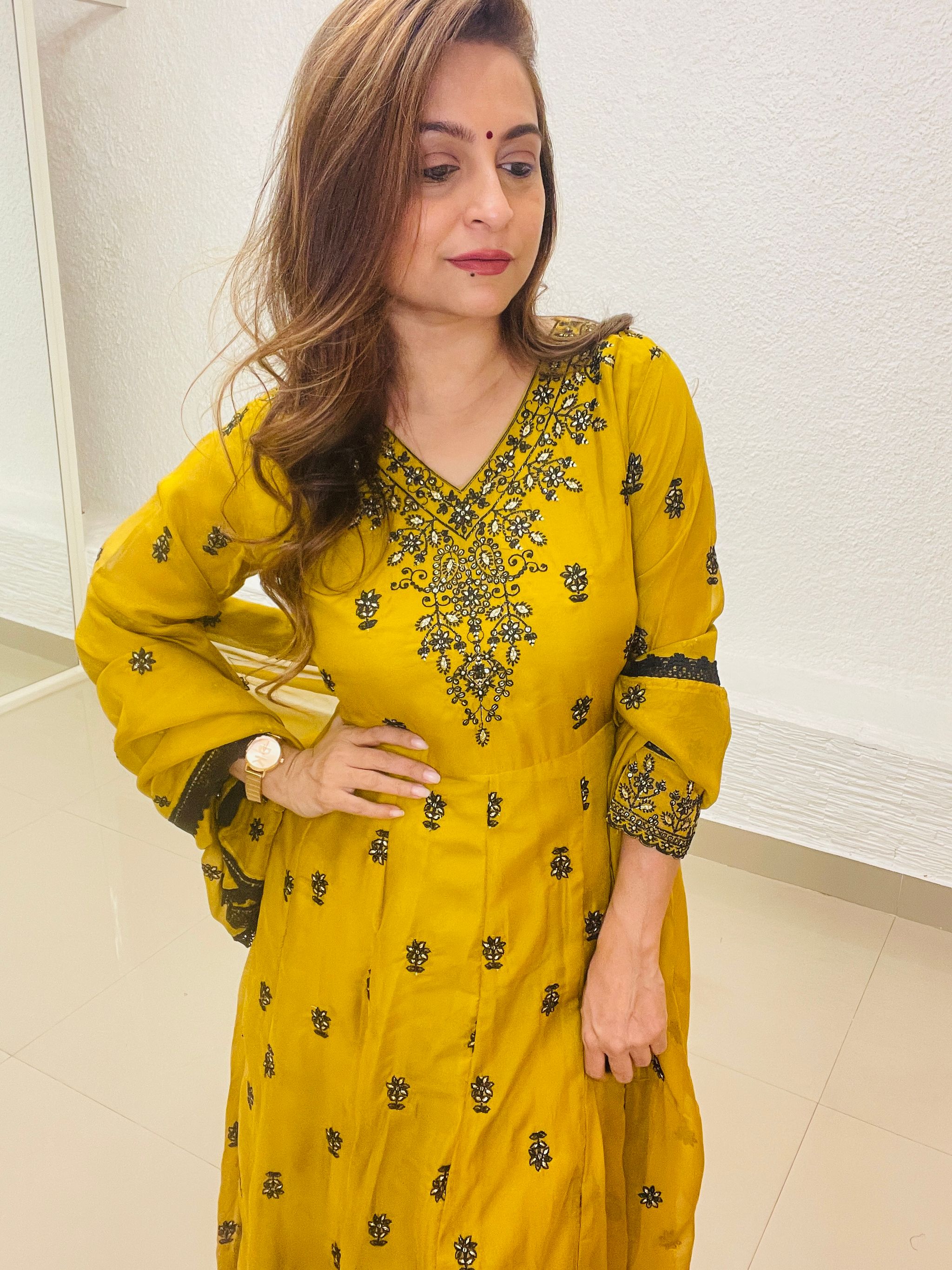 Golden Yellow Organza Anarkali_1