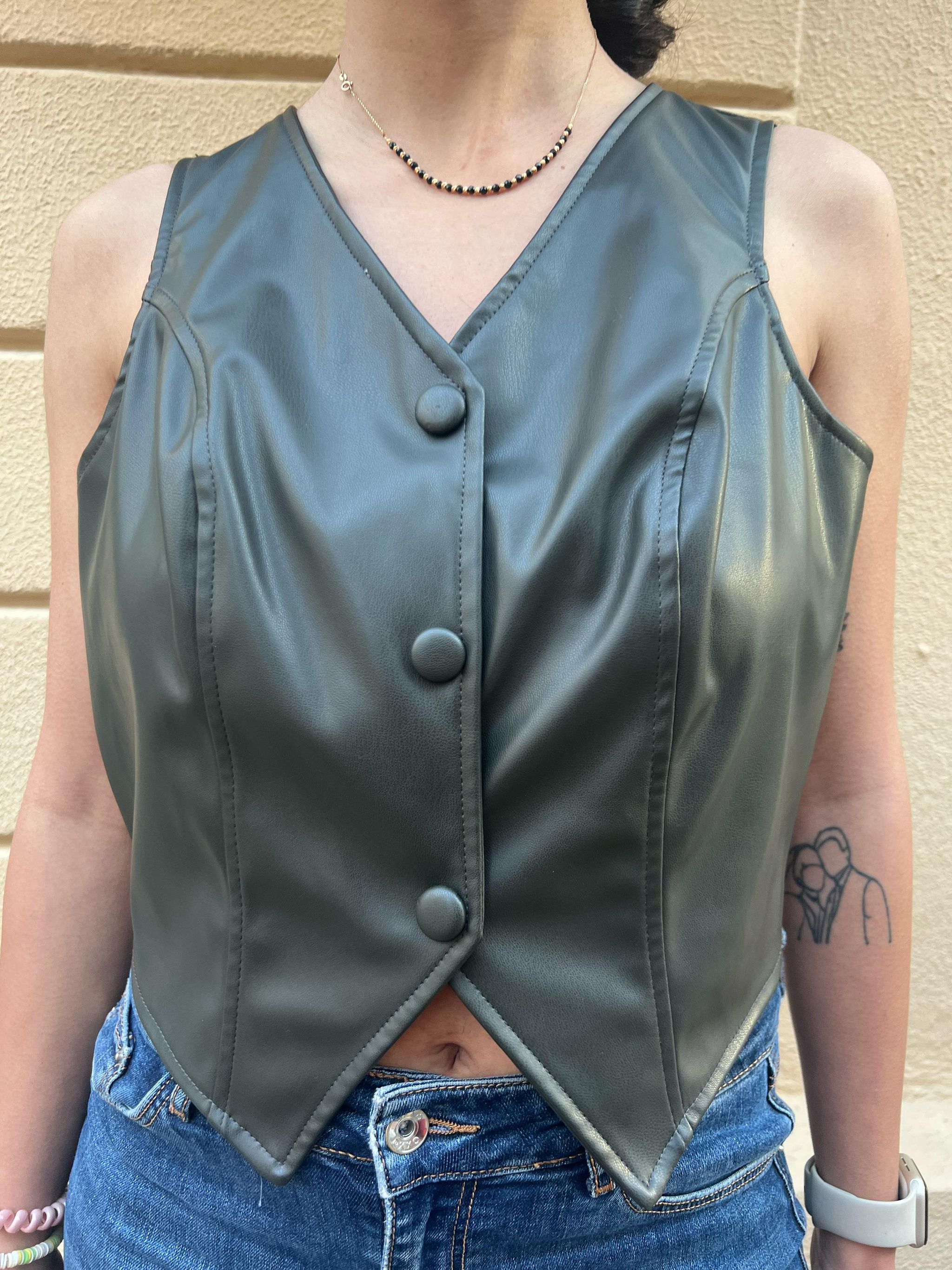 Faux Leather Dark Grey Vest_0