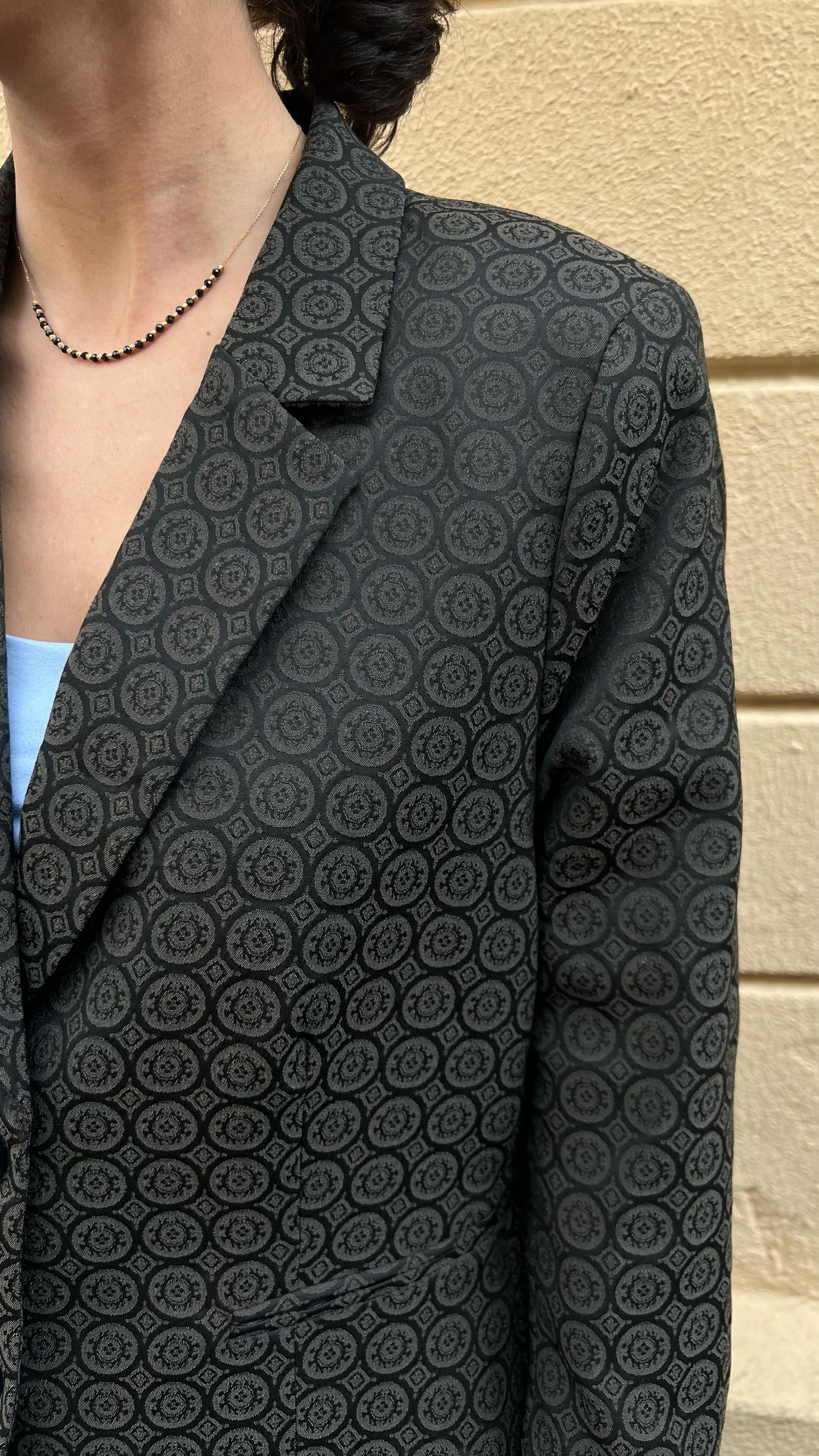 Classic Black Blazer with Circular Pattern_0