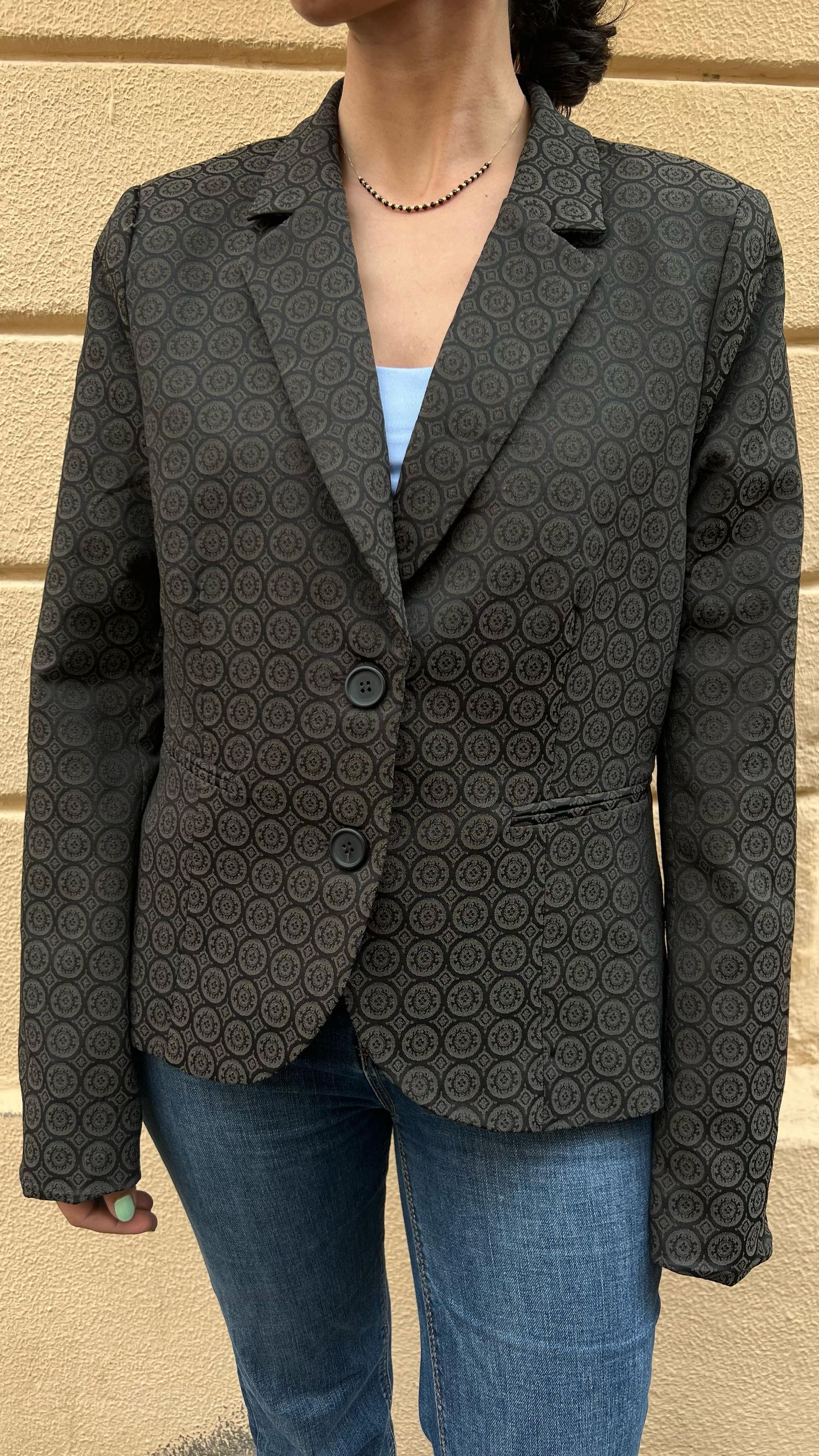 Classic Black Blazer with Circular Pattern_1