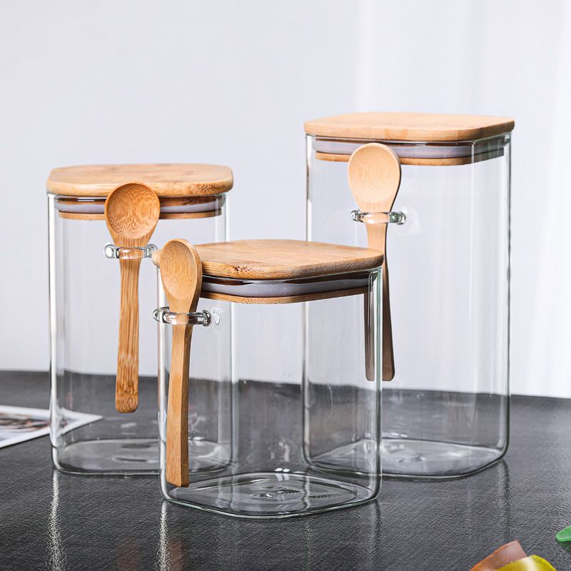 GLASS WOODEN JAR SQUARE WITH SPOON_4