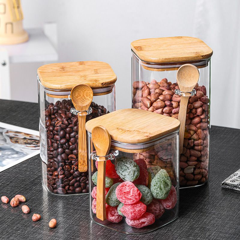 GLASS WOODEN JAR SQUARE WITH SPOON_3