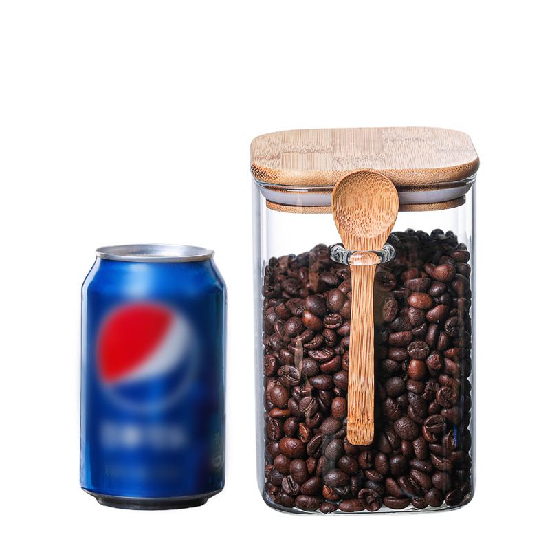 GLASS WOODEN JAR SQUARE WITH SPOON_7