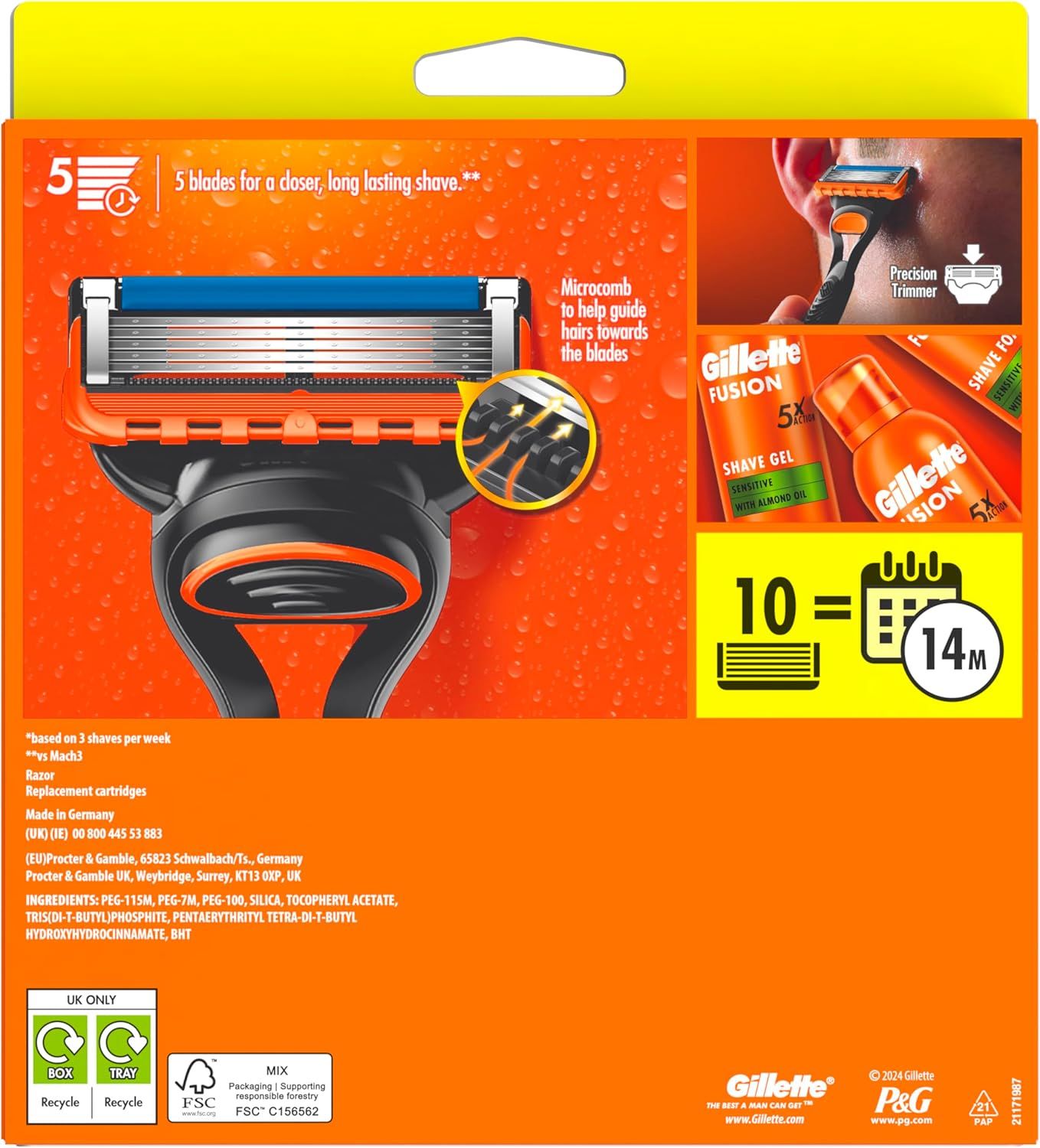 Gillette Fusion5 Razor for Men, 1 Gillette Razor, 10 Razor Blade Refills, with Lubrastrip for a Close Shave_2
