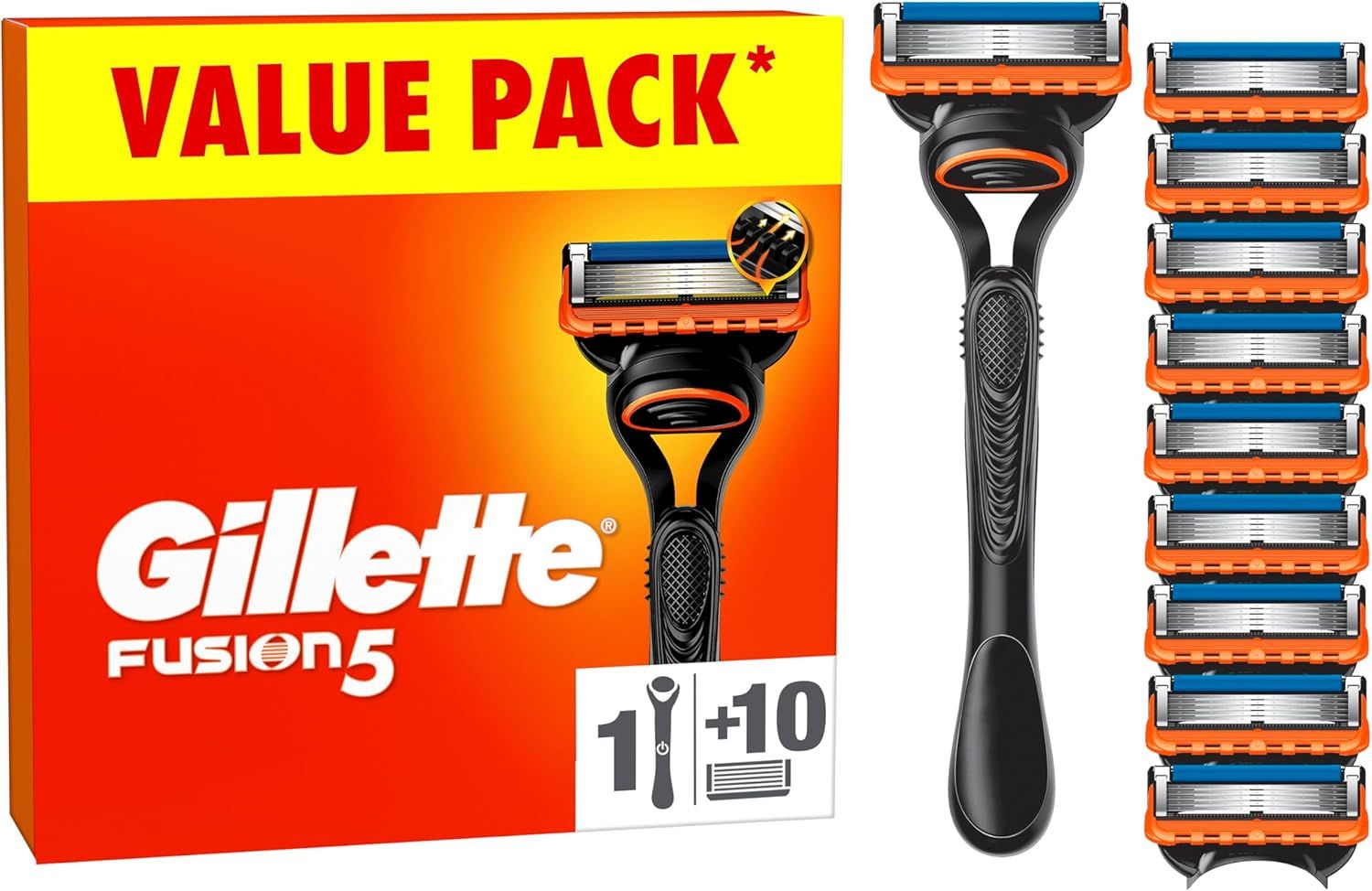 Gillette Fusion5 Razor for Men, 1 Gillette Razor, 10 Razor Blade Refills, with Lubrastrip for a Close Shave_0