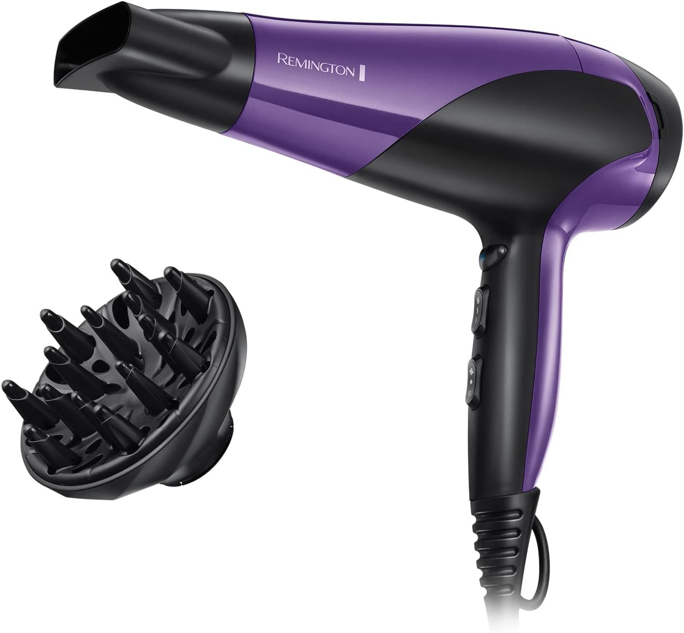 Remington Hair Dryer Ionic (Powerful, Fast Professional Styling, Diffuser, Concentrator, Ionic Conditioning for Frizz Free Hair, 3 Heat / 2 Speed Settings, Cool Shot, 2200W, Purple) D3190_0