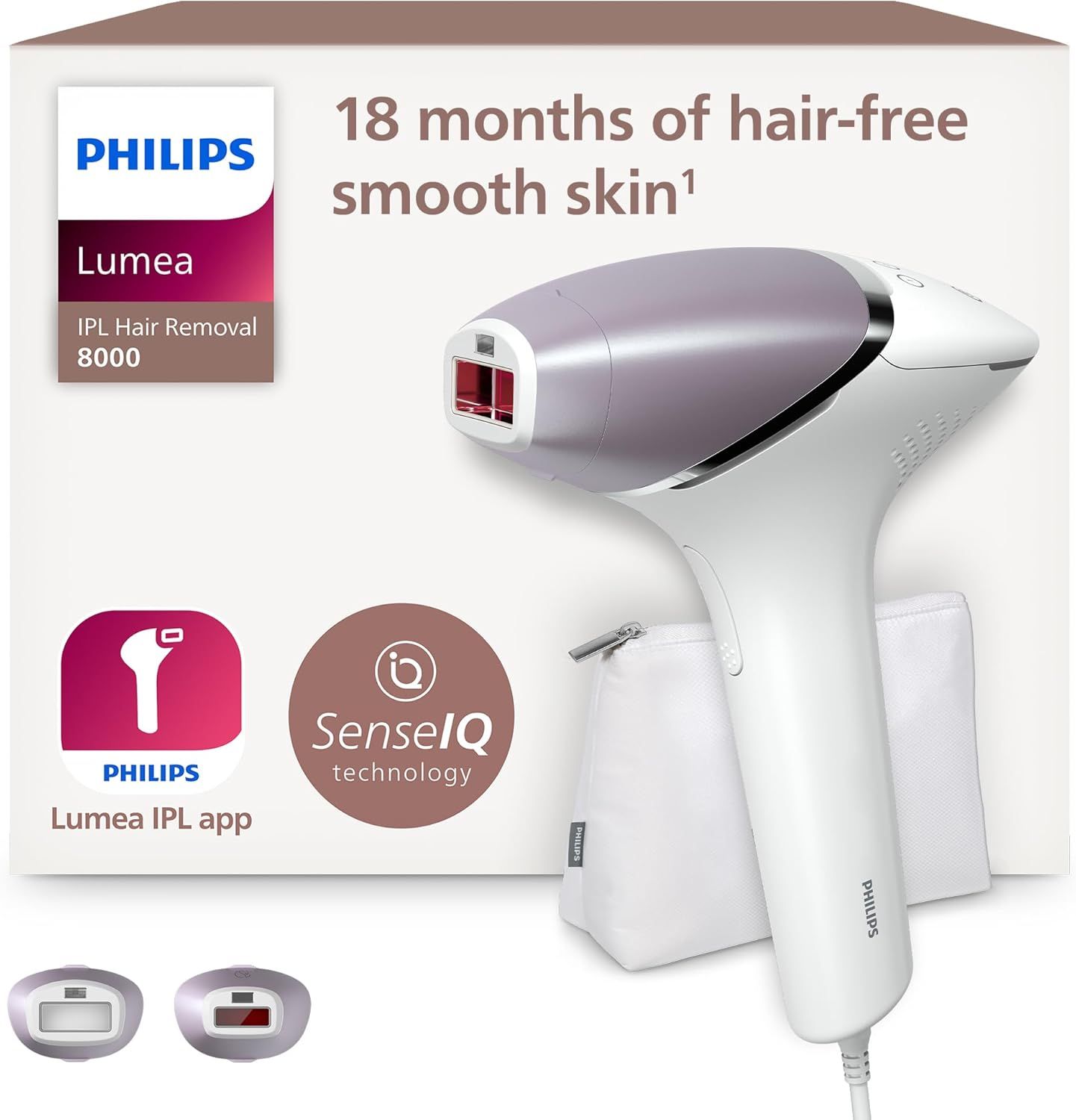 Philips Lumea IPL Hair Removal 8000 Series - Hair Removal Device with SenseIQ Technology, 2 Attachments for Body and Face, Corded Use (Model BRI944/00)_0
