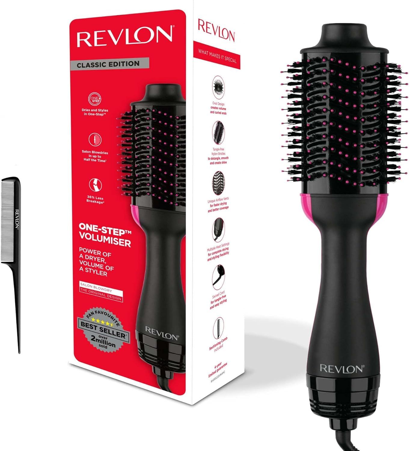 Revlon Salon One-Step Hair Dryer & Volumiser with Sectioning Comb Included (for mid to Long Hair, One-Step Technology, 2-in-1 Styling Tool, Ionic & Ceramic Technology) RVDR5222UKAMZ_0