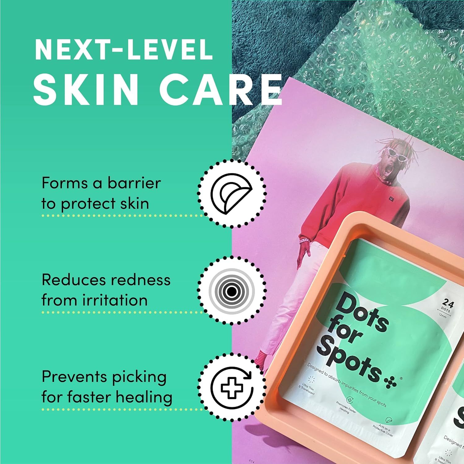 Dots for Spots Acne Patches - Pack of 24 Translucent Hydrocolloid Pimple Patch Spot Treatment Stickers for Face and Body - Fast-Acting, Vegan & Cruelty Free Skin Care_2