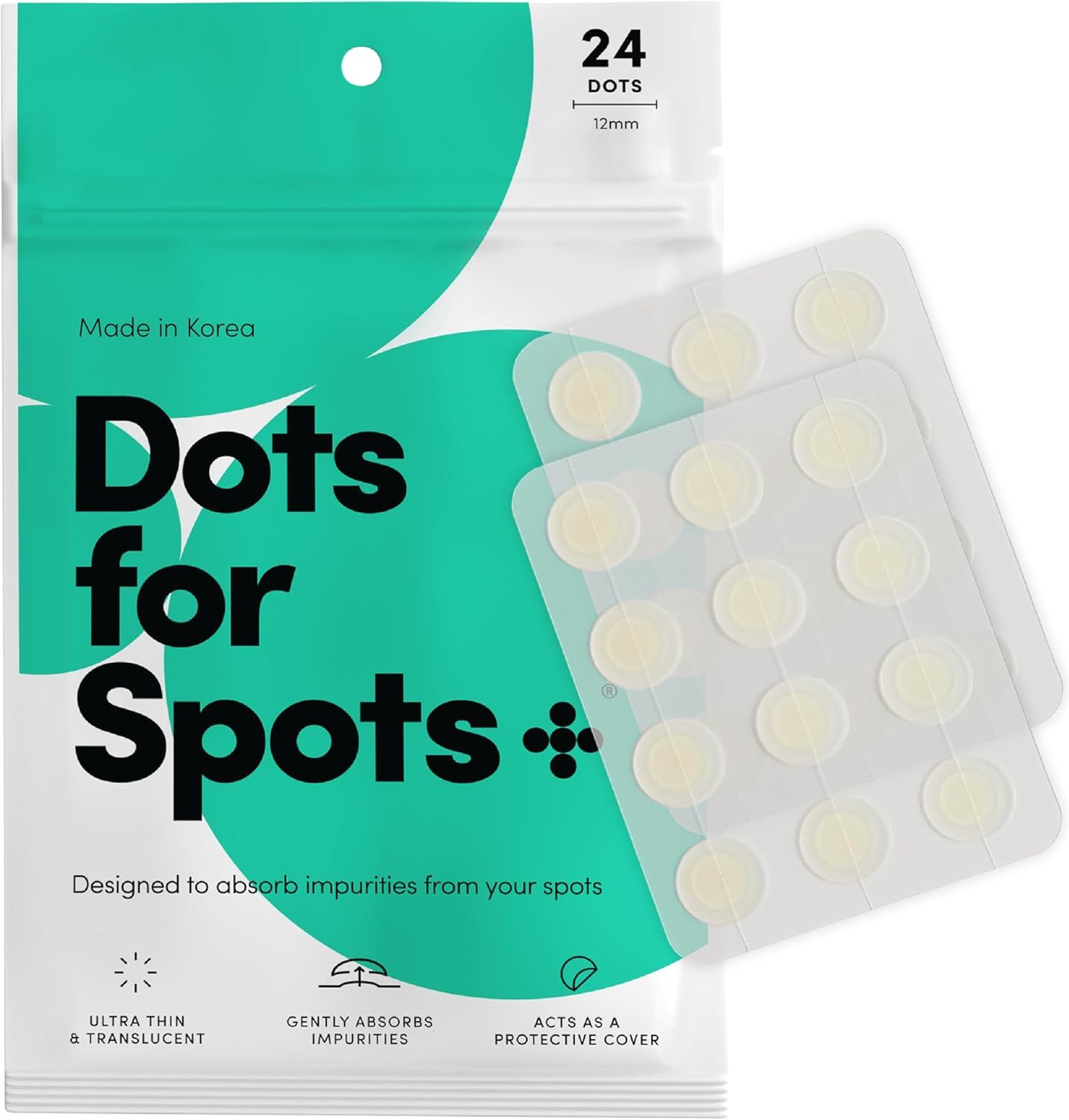 Dots for Spots Acne Patches - Pack of 24 Translucent Hydrocolloid Pimple Patch Spot Treatment Stickers for Face and Body - Fast-Acting, Vegan & Cruelty Free Skin Care_0
