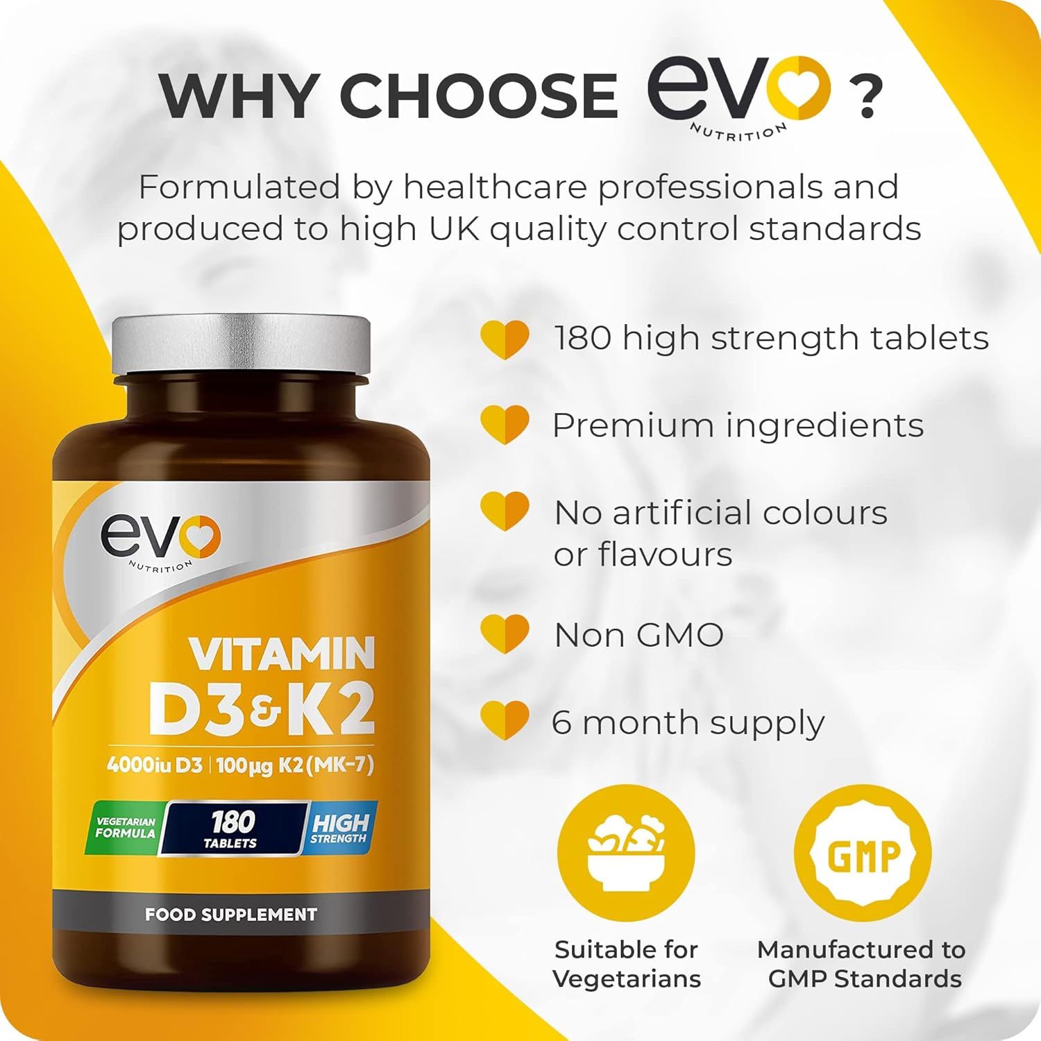 Vitamin D3 4000iu & Vitamin K2 100ug (MK7) |180 D K Vegetarian Tablets | 1-A-Day | 6 Month Supply | High Strength | Vitamin D K2 Supplement | Made in The UK | Cholecalciferol & Menaquinone_2