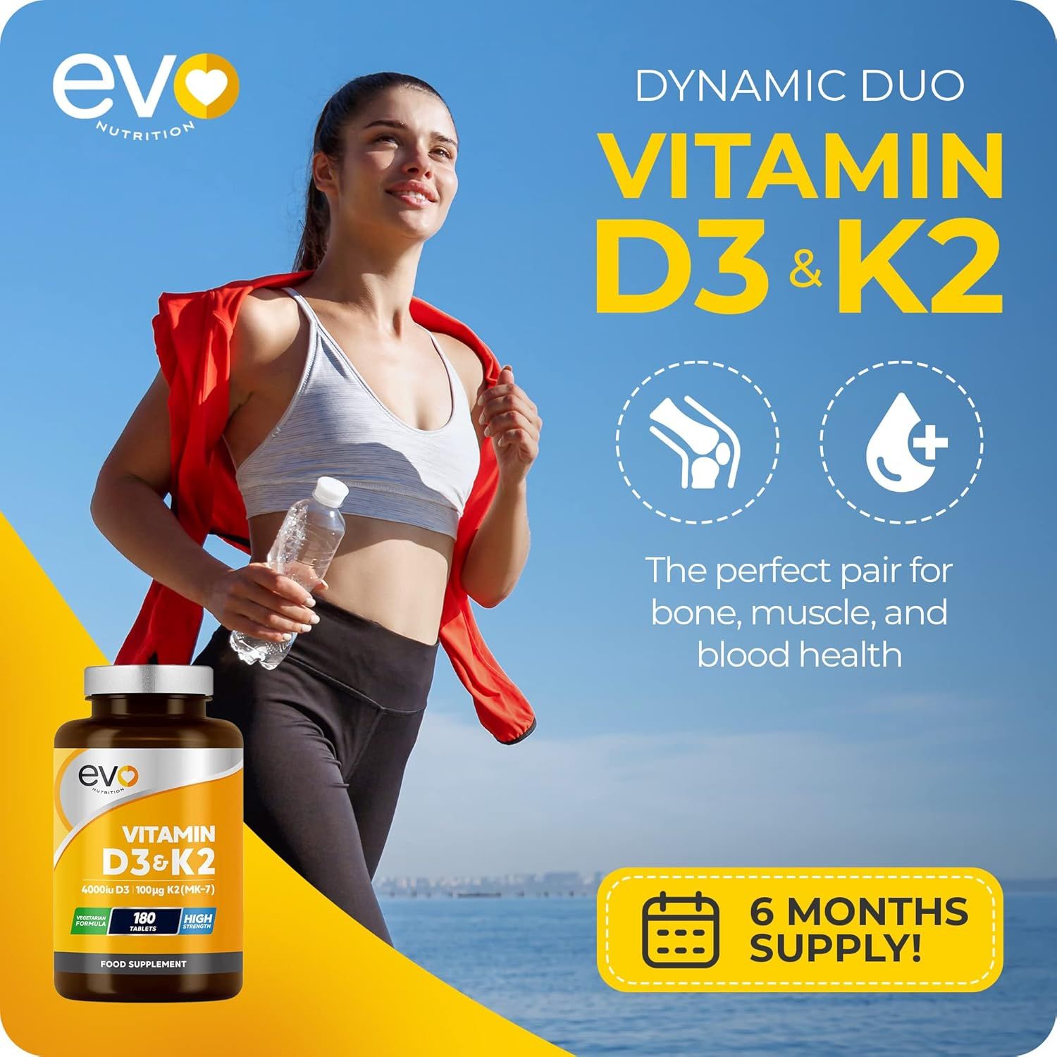 Vitamin D3 4000iu & Vitamin K2 100ug (MK7) |180 D K Vegetarian Tablets | 1-A-Day | 6 Month Supply | High Strength | Vitamin D K2 Supplement | Made in The UK | Cholecalciferol & Menaquinone_5