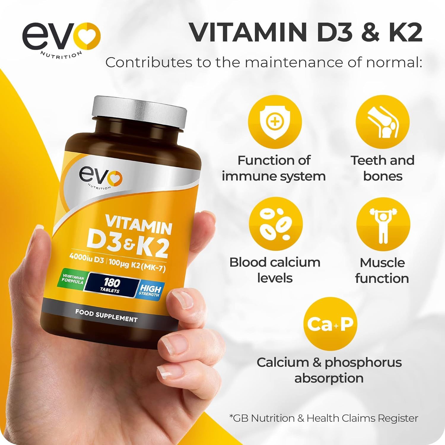 Vitamin D3 4000iu & Vitamin K2 100ug (MK7) |180 D K Vegetarian Tablets | 1-A-Day | 6 Month Supply | High Strength | Vitamin D K2 Supplement | Made in The UK | Cholecalciferol & Menaquinone_3