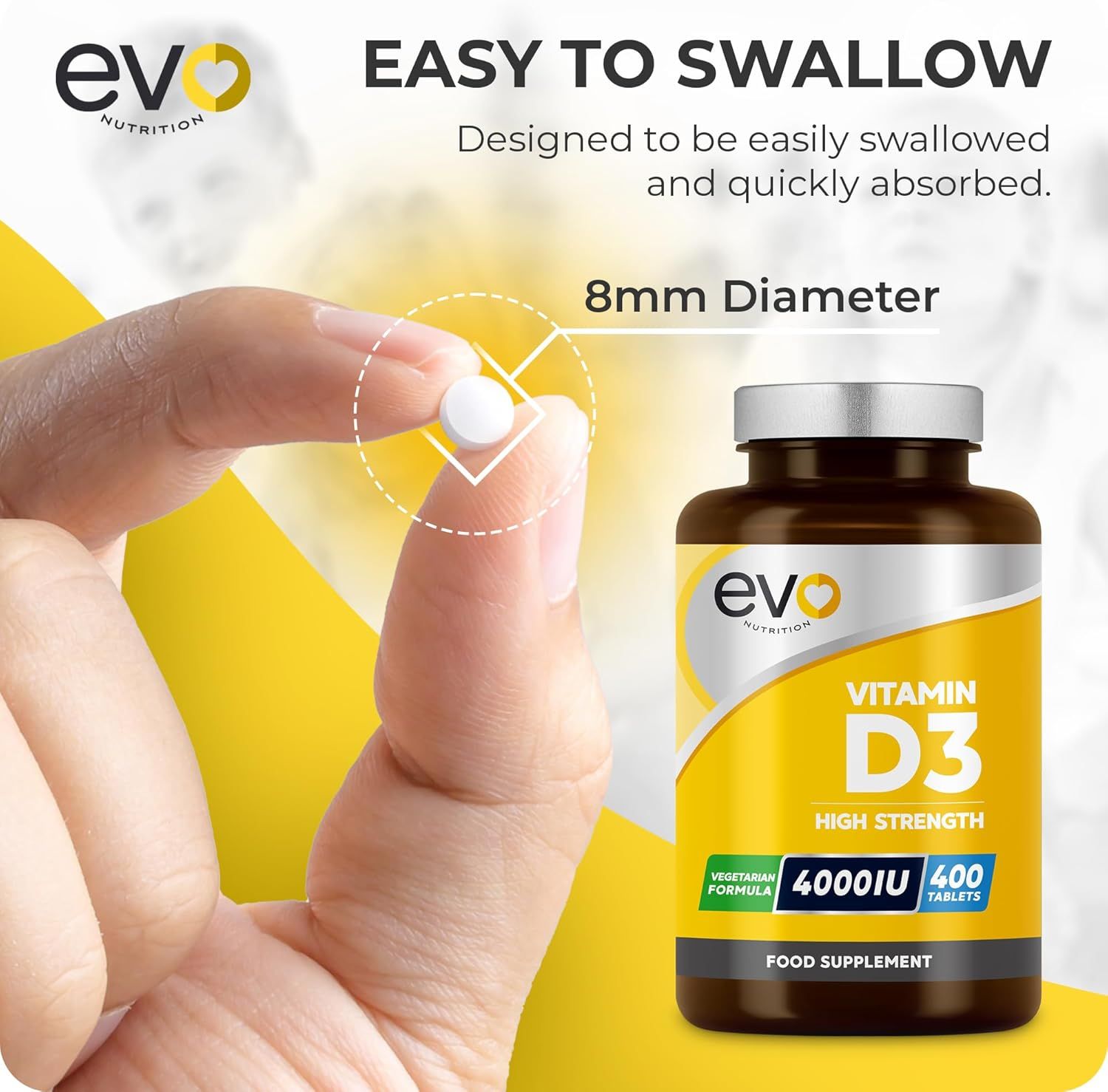 Vitamin D 4000IU High Strength Supplement | 400 Vitamin D3 Tablets - 13 Months' Supply | VIT D3 | One-a-Day | High Absorption Cholecalciferol | Made in UK_2