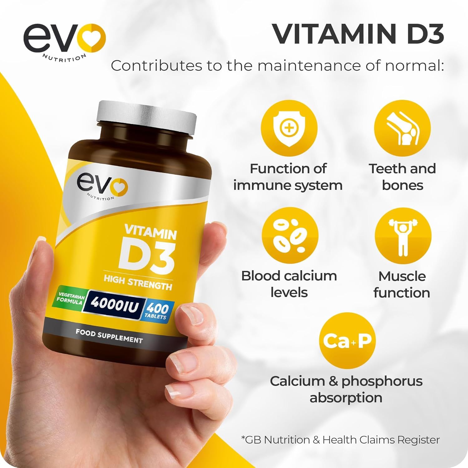 Vitamin D 4000IU High Strength Supplement | 400 Vitamin D3 Tablets - 13 Months' Supply | VIT D3 | One-a-Day | High Absorption Cholecalciferol | Made in UK_3