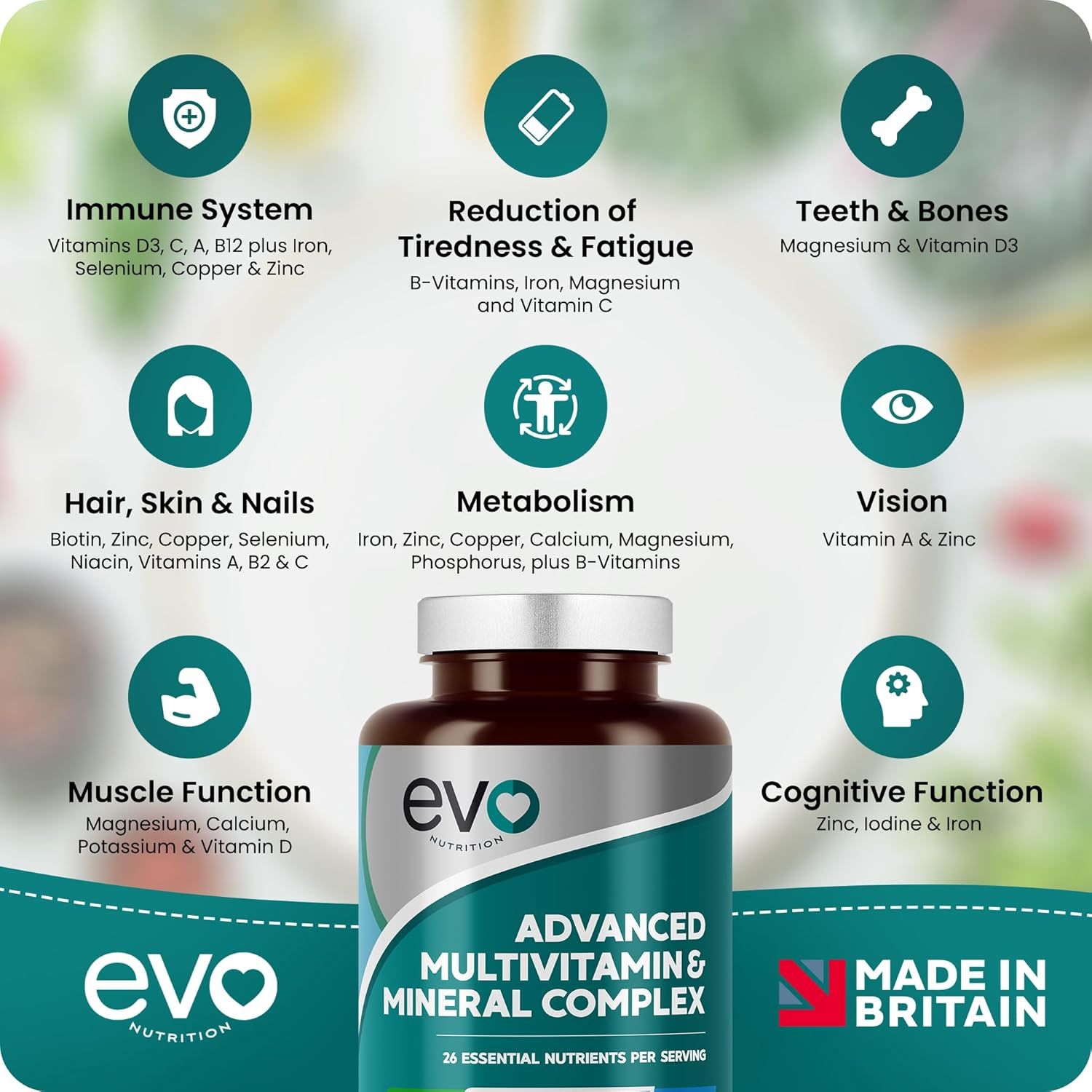 EVO NUTRITION Multivitamins & Minerals - 365 Vegan Multivitamin Tablets | 1 Year Supply | Multivitamin Tablets for Men & Women with 26 Essential Active Vitamins & Minerals | Made in The UK_3