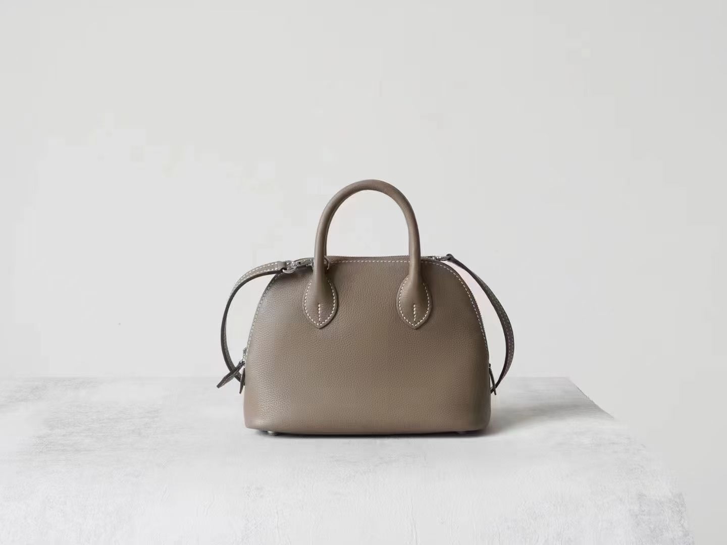Partisan Hand-Crafted Mini EV Leather Bowler Bag (Khaki)_0