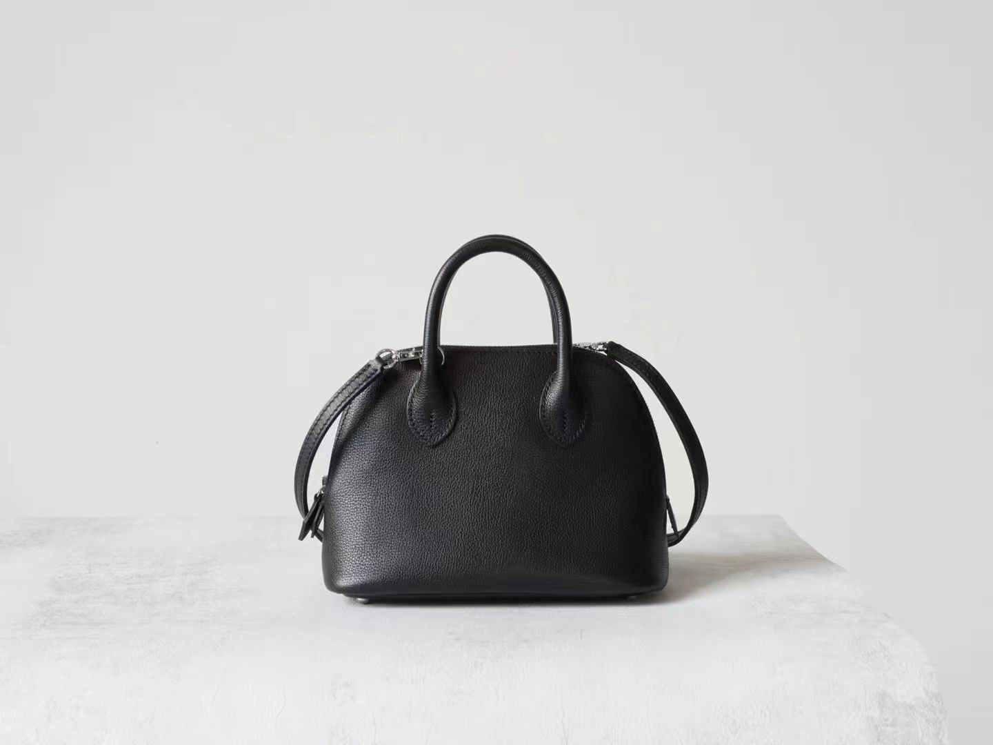 Partisan Hand-Crafted Mini EV Leather Bowler Bag (Black)_0