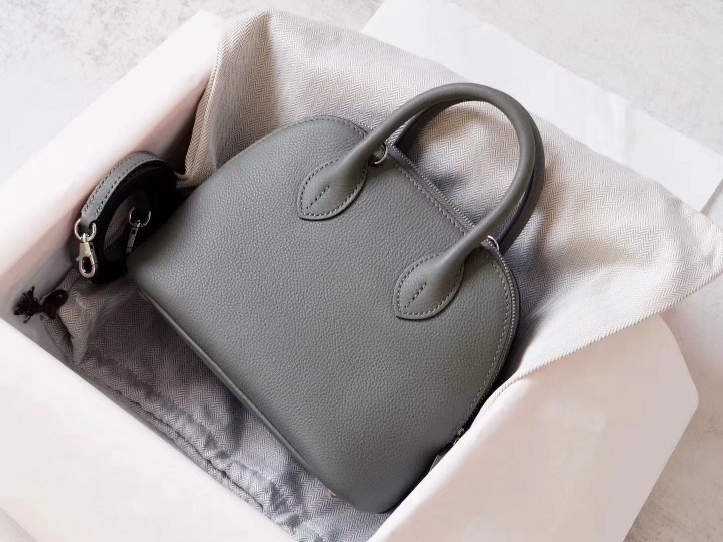 Partisan Hand-Crafted Mini EV Leather Bowler Bag (Metal Grey)_0