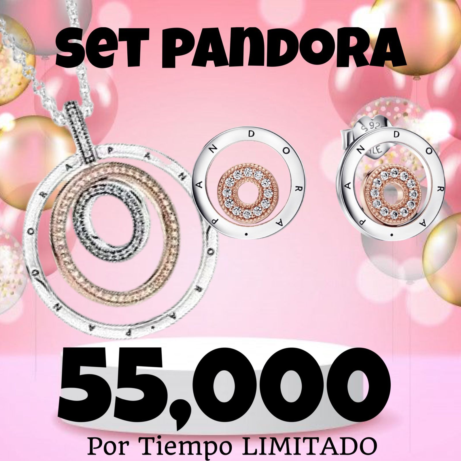 Set Pandora Plata 925 y Baño Oro Rosa_0