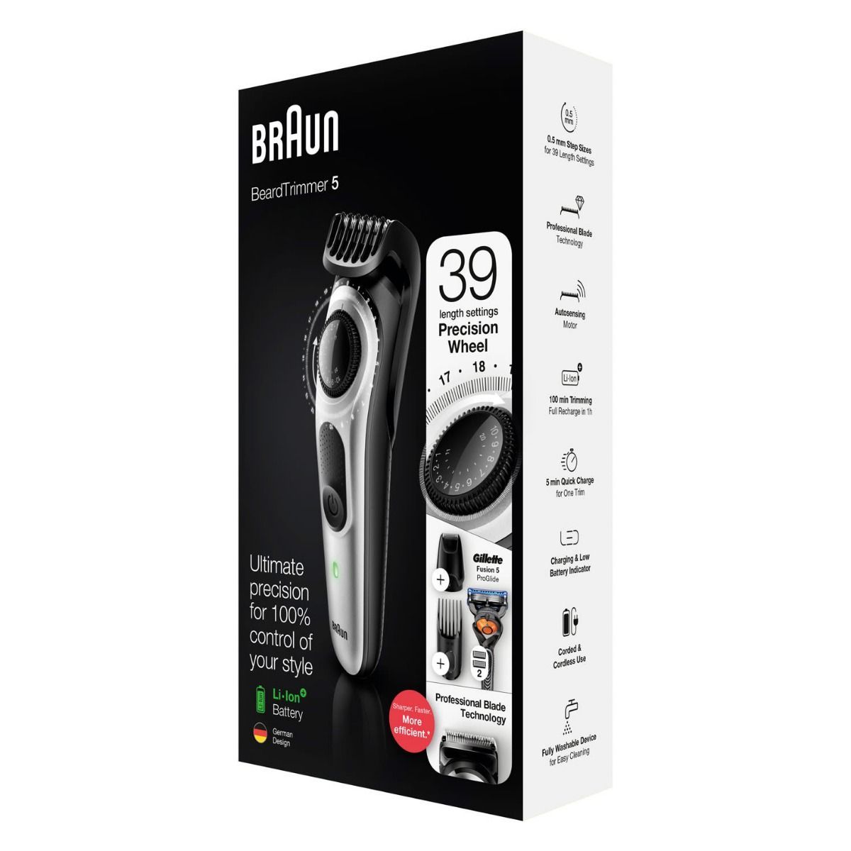 Braun Beard Trimmer 5 for Face and Hair, Black/Silver with precision dial, and Gillette Fusion5 ProGlide razor, BT5265_4
