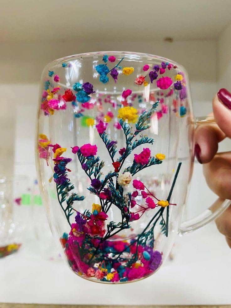 Tasse à fleurs trempé - artisanale _1