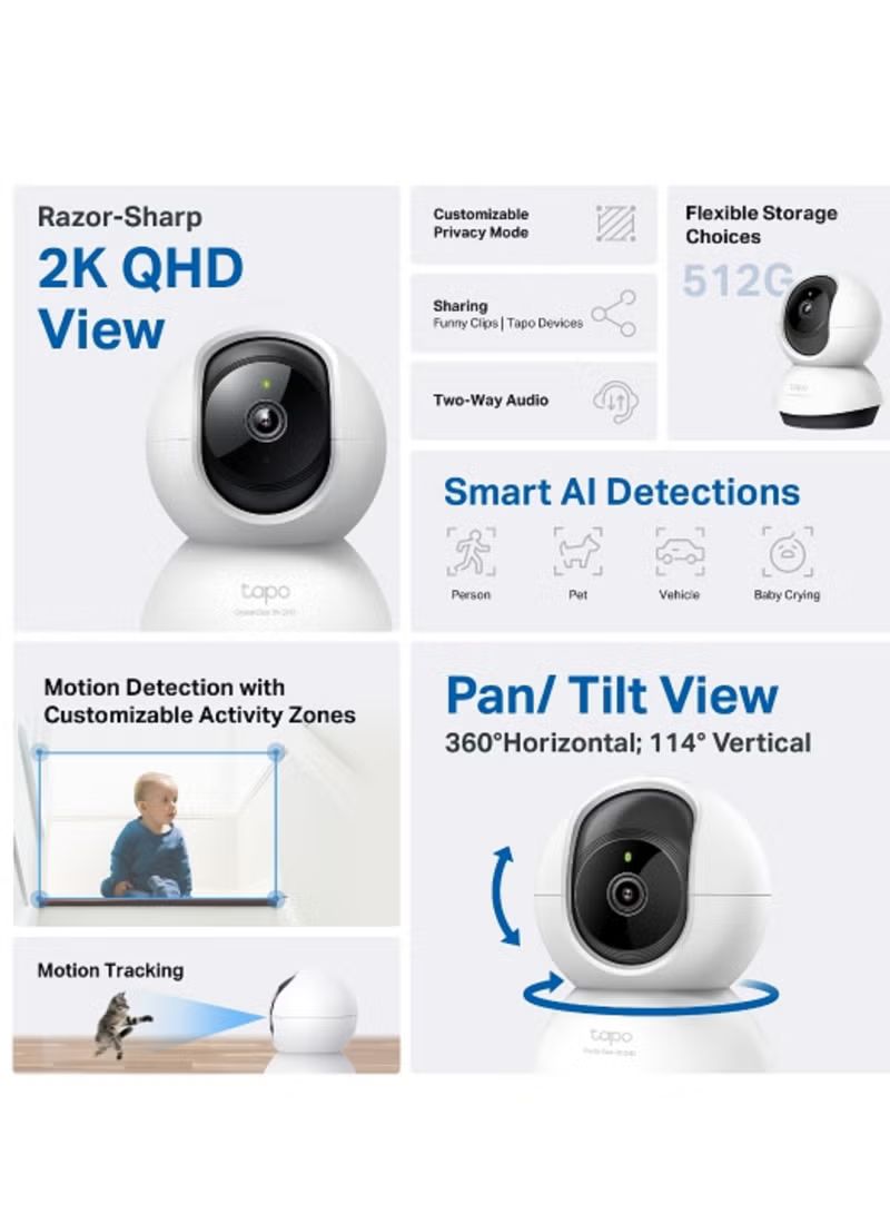 Tapo 2K QHD Indoor Pan/Tilt Security Wi-Fi Camera, AI Detection,360 Visual Coverage, Night Vision, Customizable privacy Mode, Cloud &Local Storage, Works with Alexa&Google Home(Tapo C220)  - TAPOC220_4