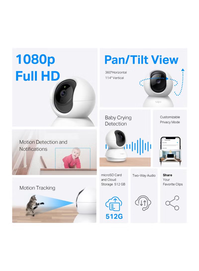 Tapo tc70 360-degree smart wi-fi pan and tilt camera, 1080 p,with light and audio_5