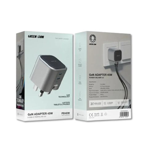 Green Lion GaN Adapter 45W 2 USB-C Ports - Grey_0