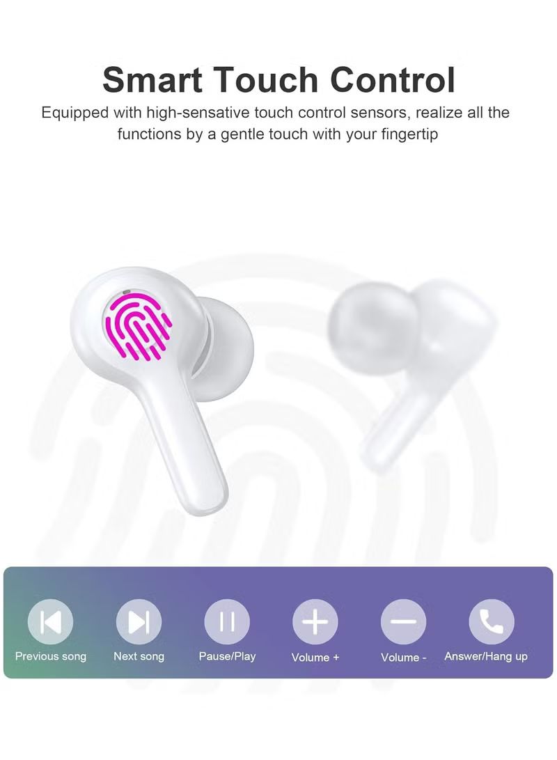 CHOETECH Chotech True Wireless Earbuds, Big Bass 4 Mics, Clear Calls automatic noise reduction, IPX8 waterproof, Sensitive touch control, Comfortable to wear, Bluetooth 5.2,Tiny Size- White_4