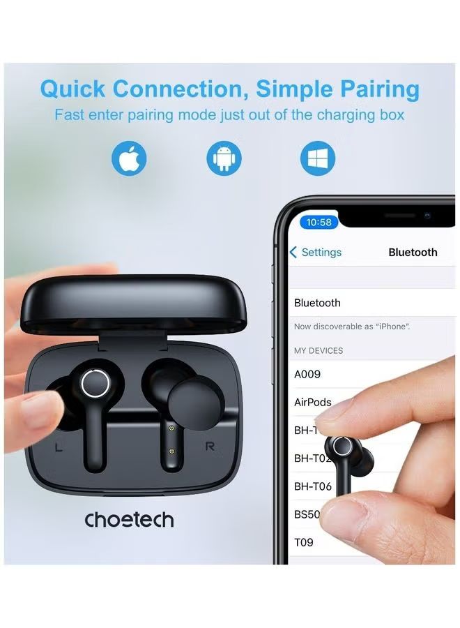 Choetech Choebuds Pro TWS ANC ENC Earphone, 6 Mics, Big Bass, Clear Calls, Multi-Mode Noise Cancelling IPX7 Water-Resistant,Black + 18_3