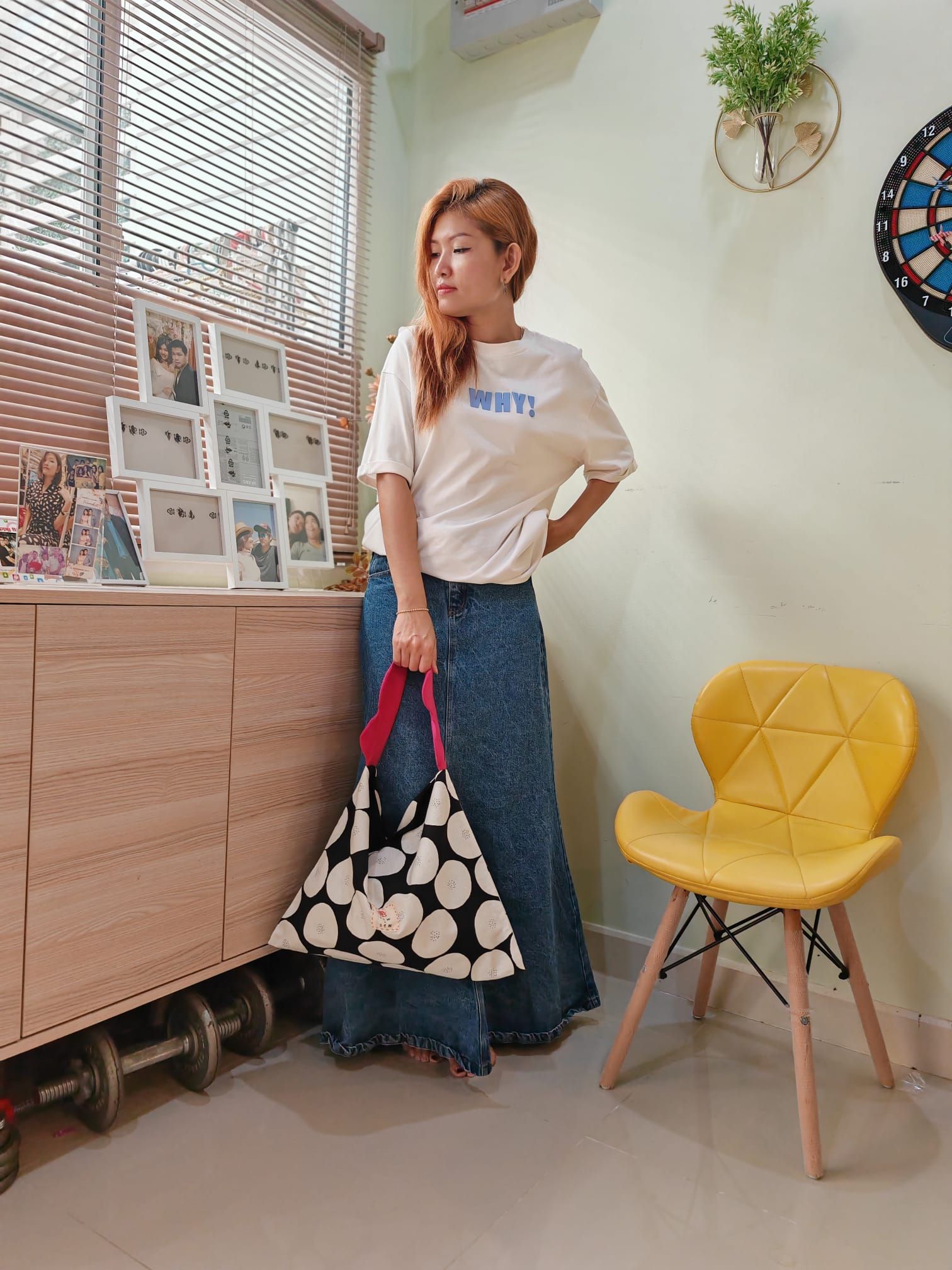Reversible hobo bag - Black & white polka dot with pink strap_4