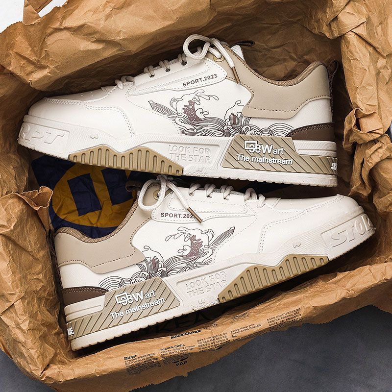 Vault S1 Sport 2023 Casual Sneakers – Size 44 | White & Brown with Artistic Design | Comfortable & Stylish"_0