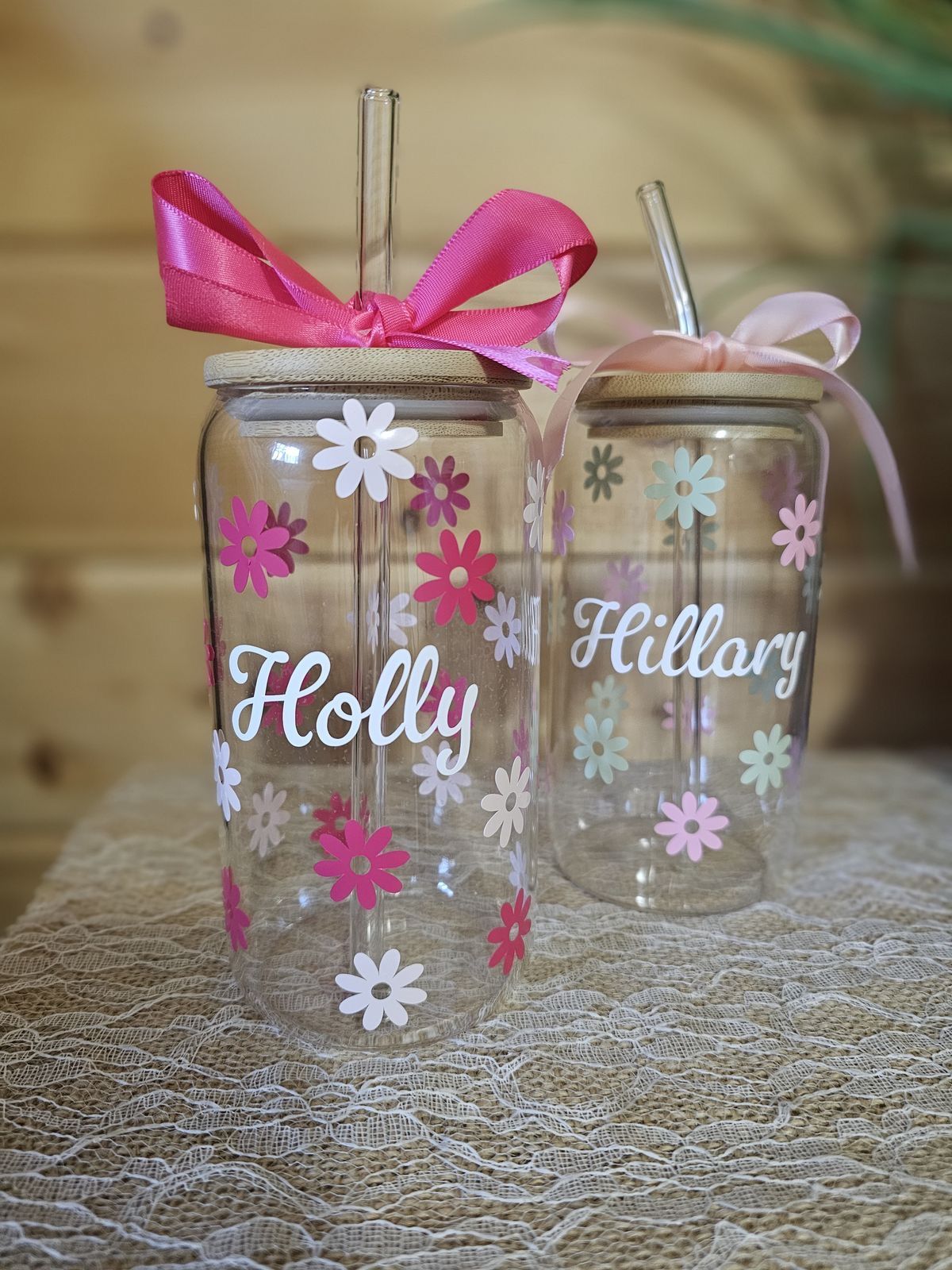  Personalized Drinking Glasses with Bamboo Lids and Glass Straw - 16oz _0